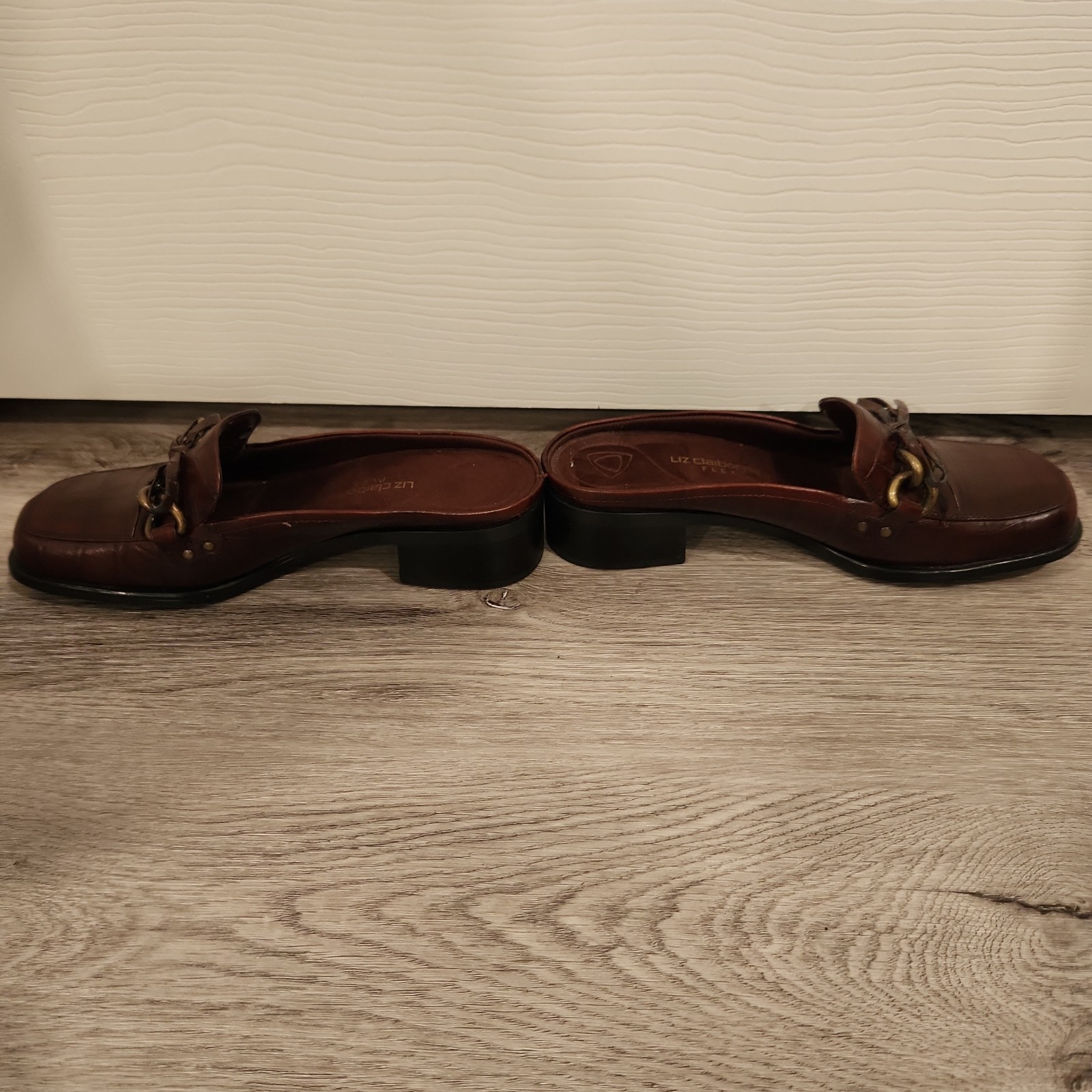 Vintage Liz Claiborne Flex Brown Loafer Mules Bow Chains Leather Sz 6.5M Fulton