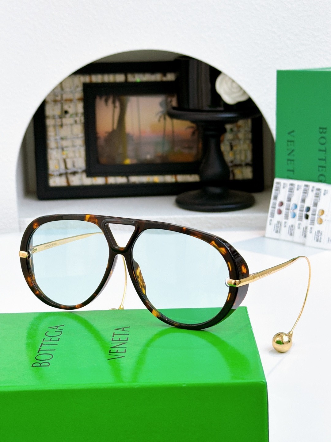 BOTTEGA VENETA 1273 DROP BV1273S Metal Havana Green Unisex Pilot Sunglasses 007