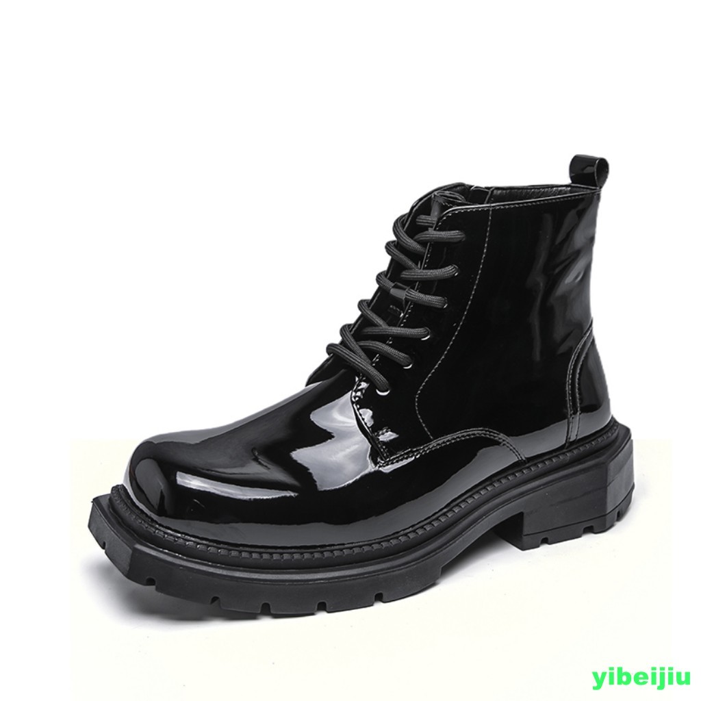 Mens Shiny Leather Dress Ankle Short Boots Platform Wide Shoes Motorcycle Gothic