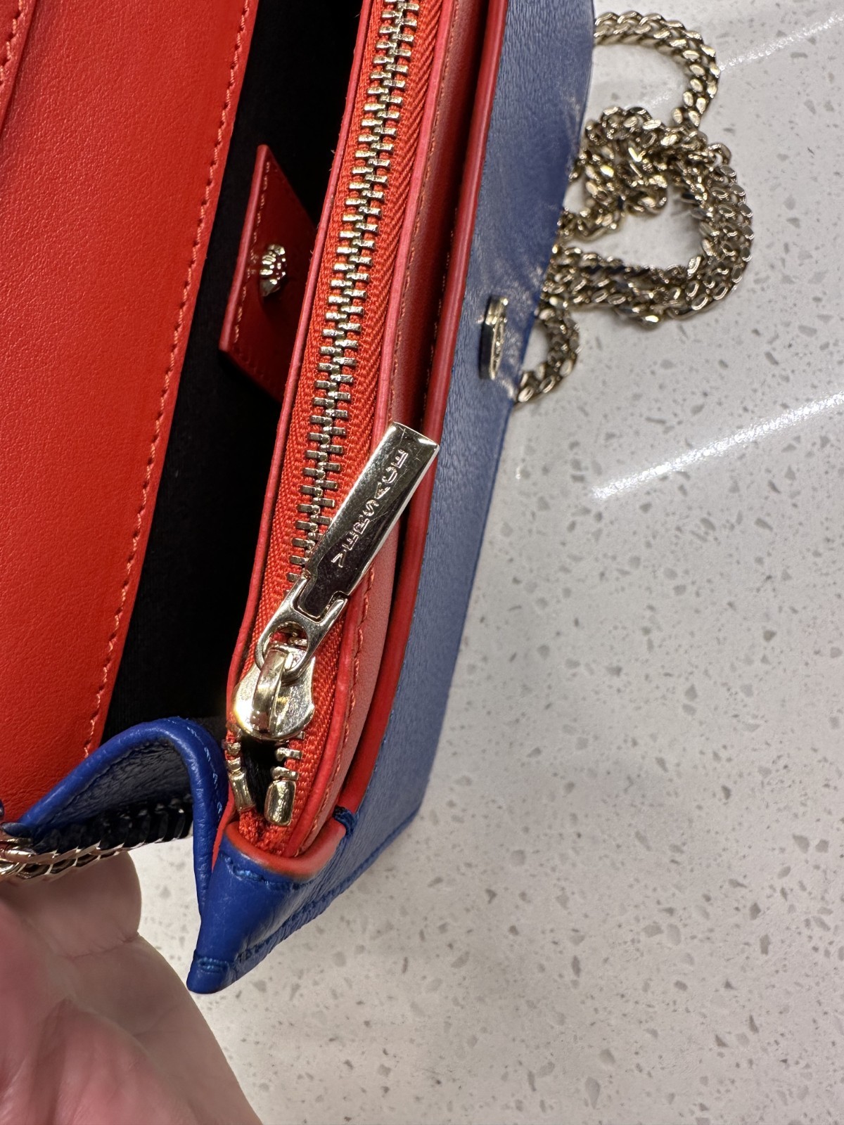 Versace Medusa Blue Crossbody Bag Gold Chain Strap Magnetic Closure Pockets