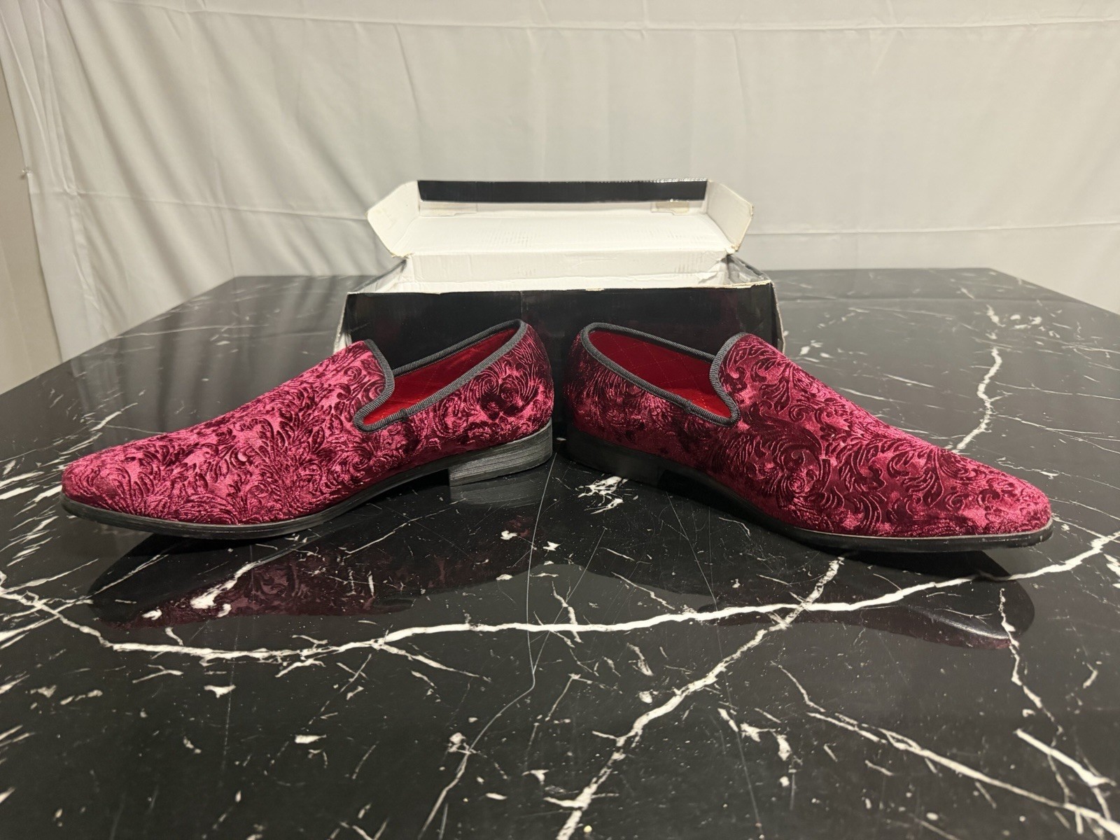 Alberto Fellini Men’s Velvet Flower Designer Dress Dark Purple Loafers US 12