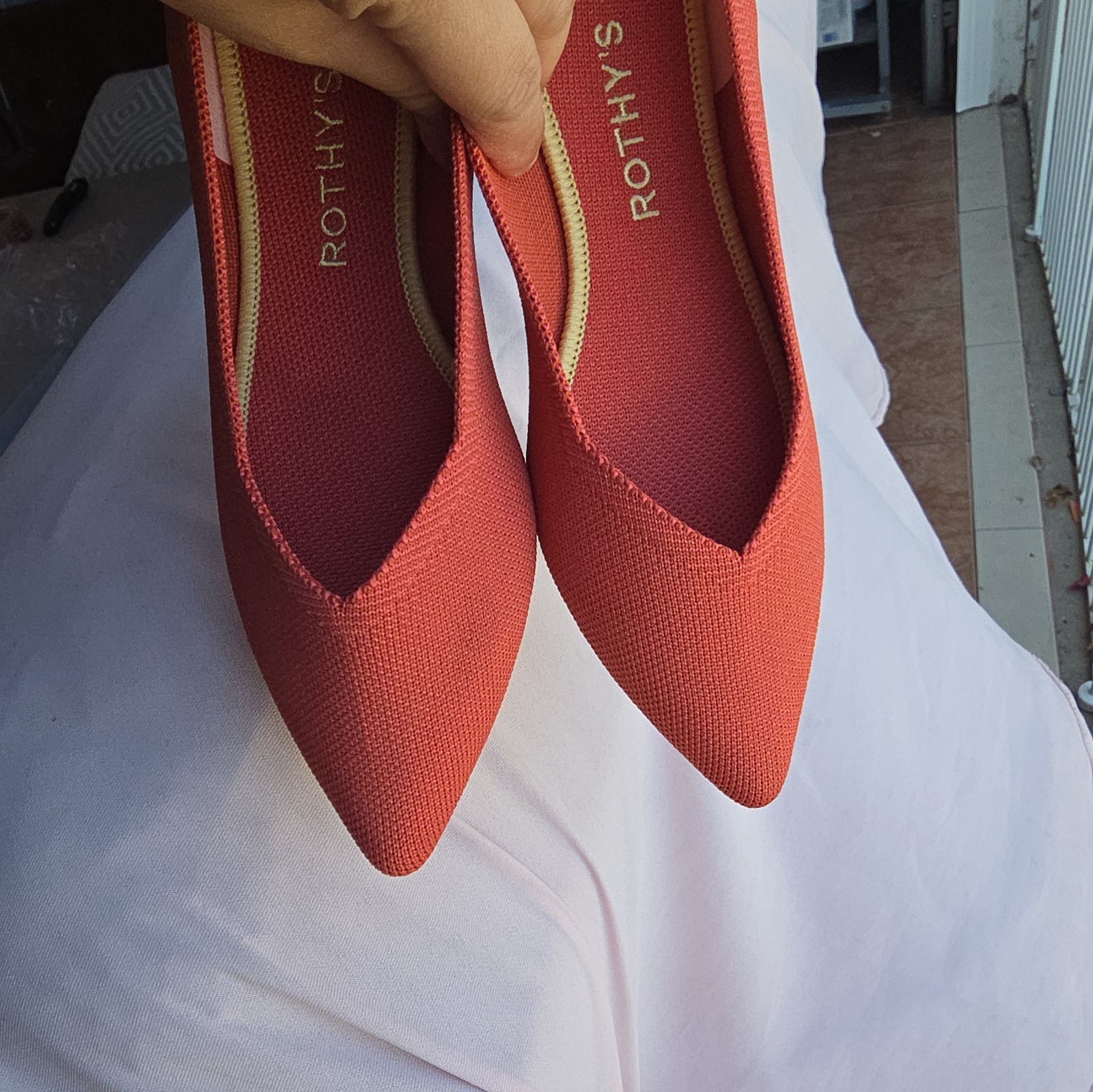 Rothy’s Point Copper Orange shoes flats NEW Size 8
