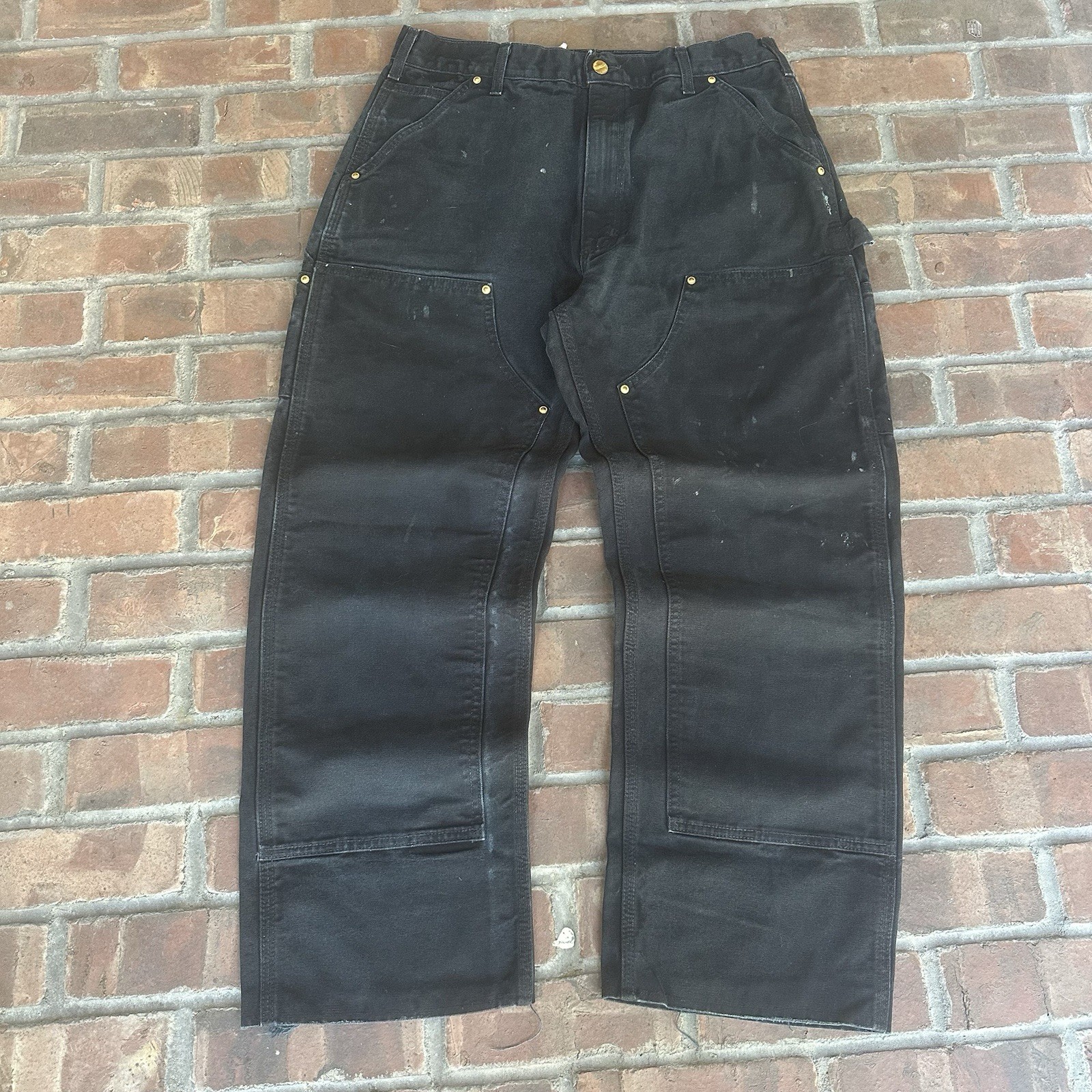 Vintage Black Carhart Double Knees Faded And Distressed Size:32×28