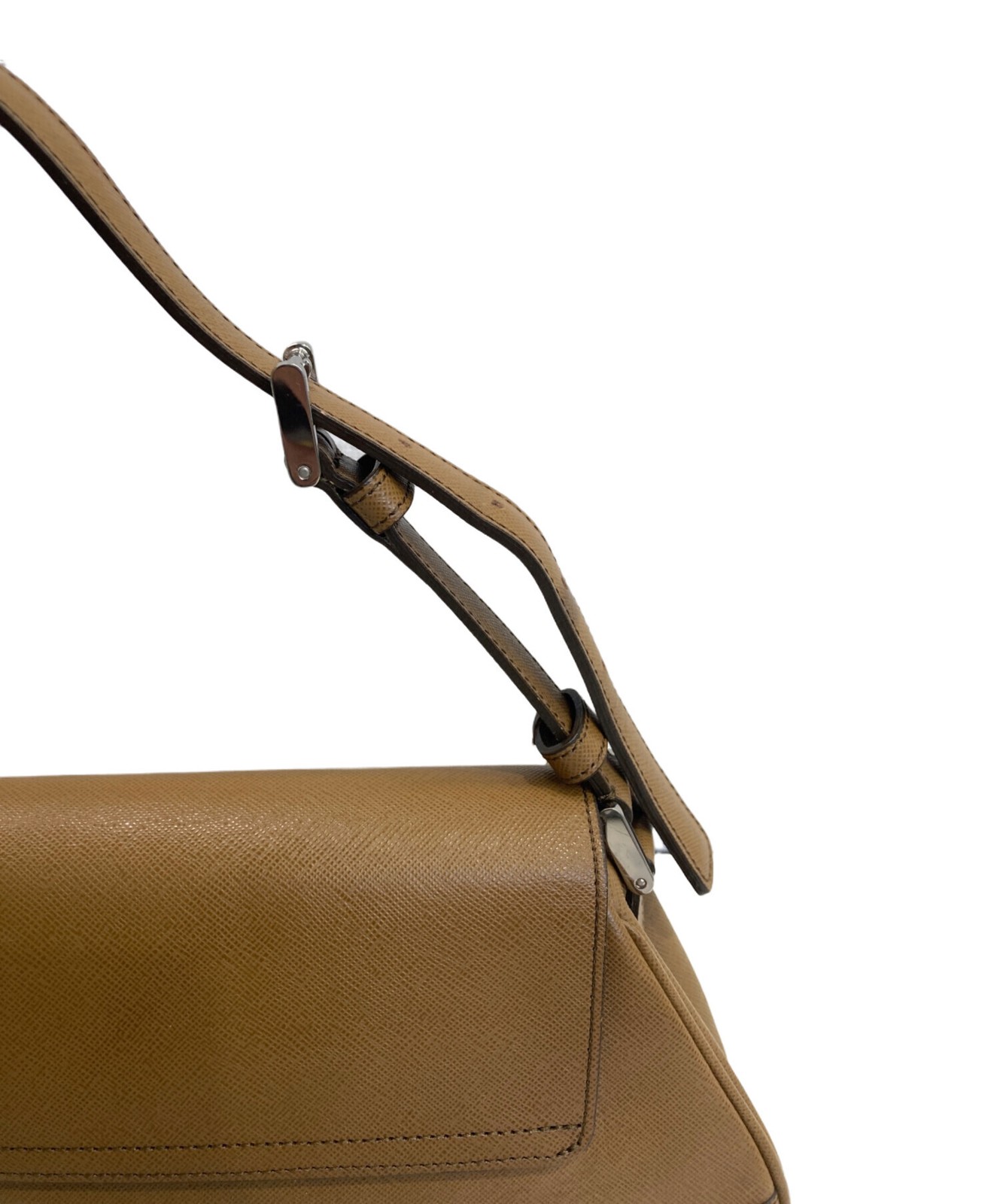 Burberry Logo Plate Brown Shoulder Bag Women Silver Auth