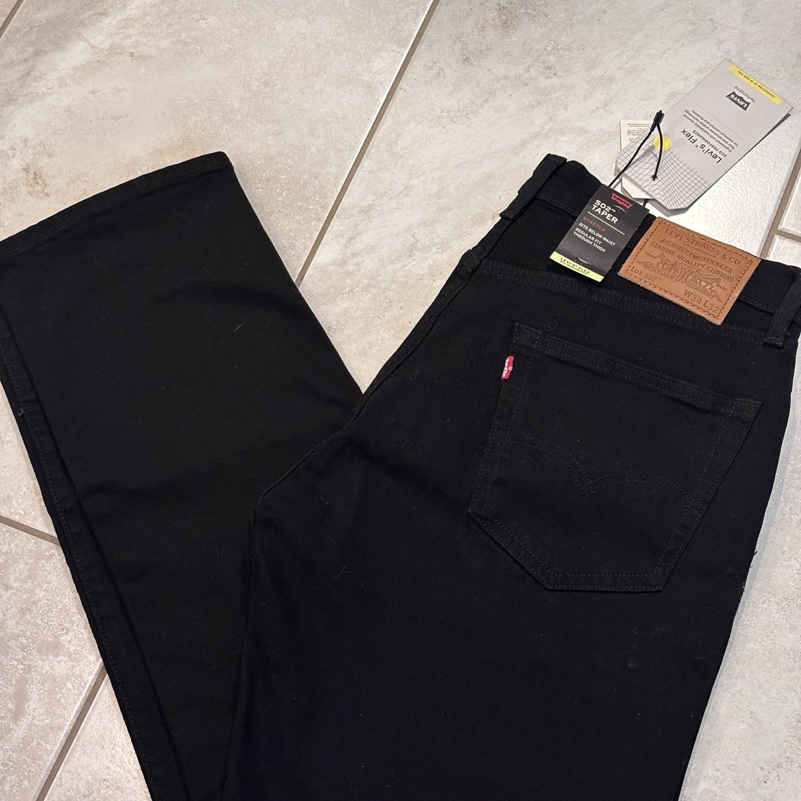 Men’s LEVIS 502 Taper Jeans Stretch Flex Eco Midrise Regular Thigh Black 34×32