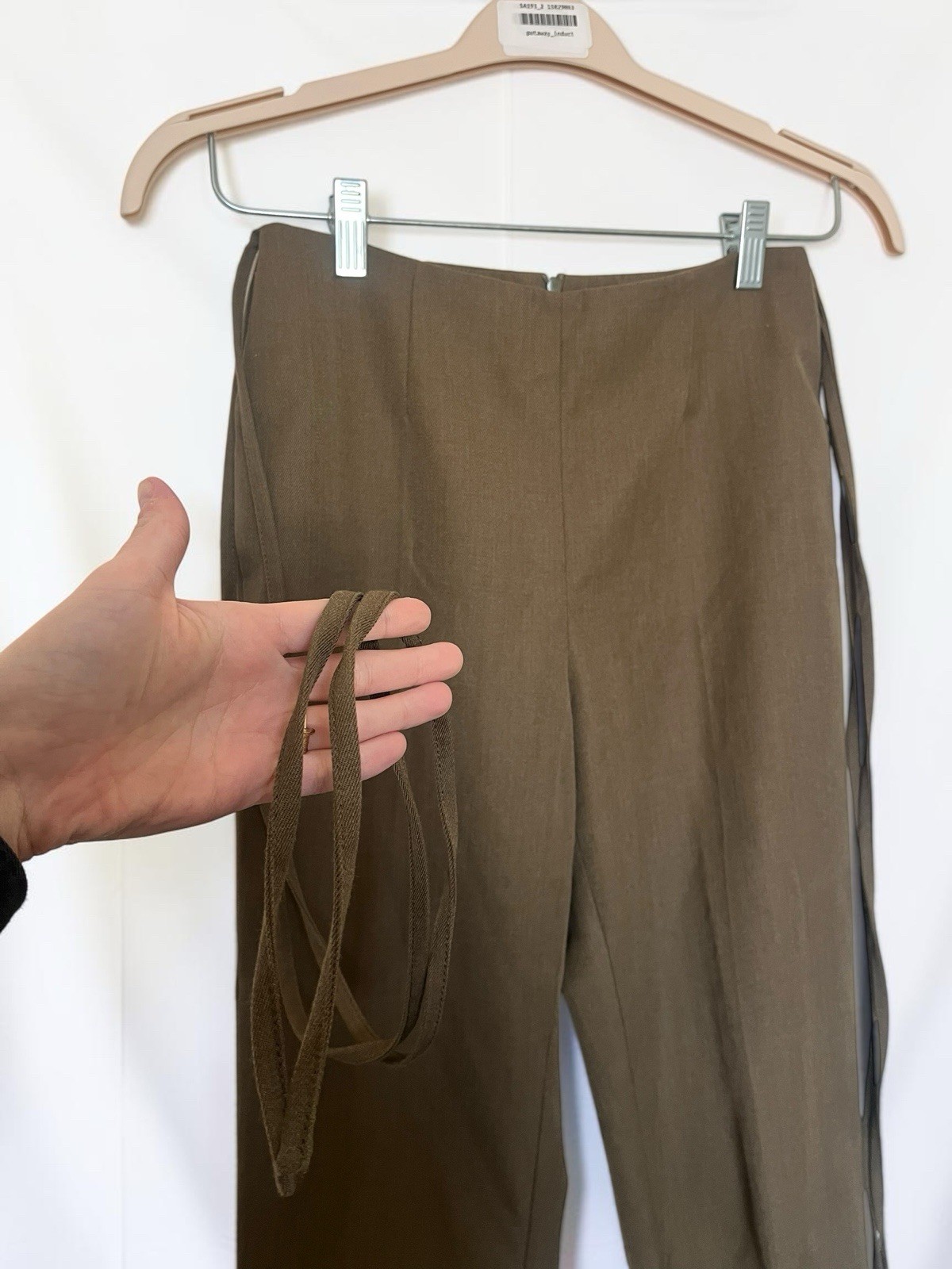 MM6 Maison Margiela Wool Blend Cropped Olive Trousers Sz IT 38 US 2 Tie Details