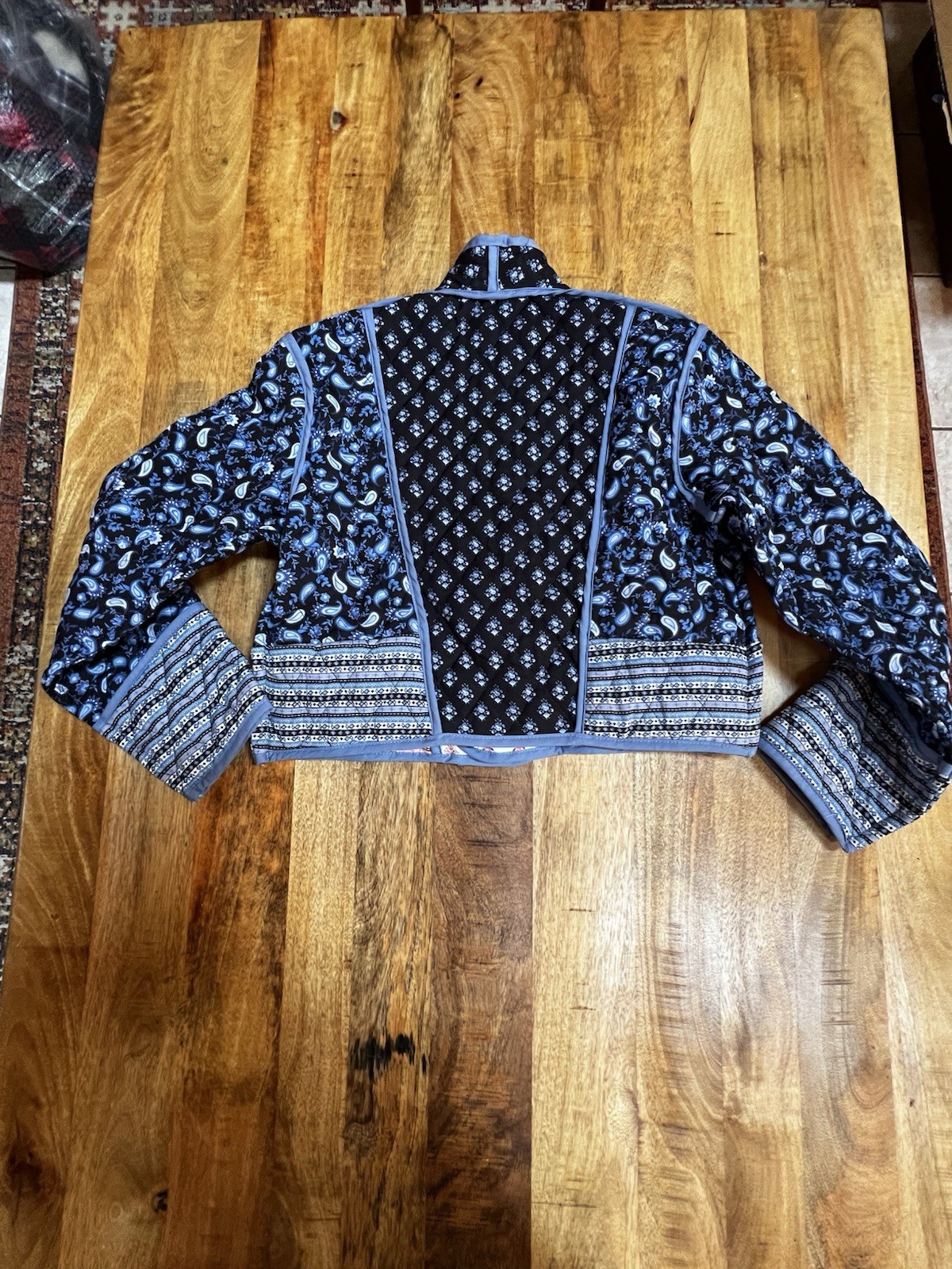 Women Reversible Quilted Cropped Jacket Open Front Boho Cottagecore Floral Sz S
