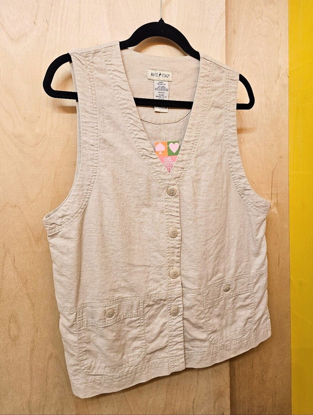Y2K White Stag Khaki Linen Button Vest