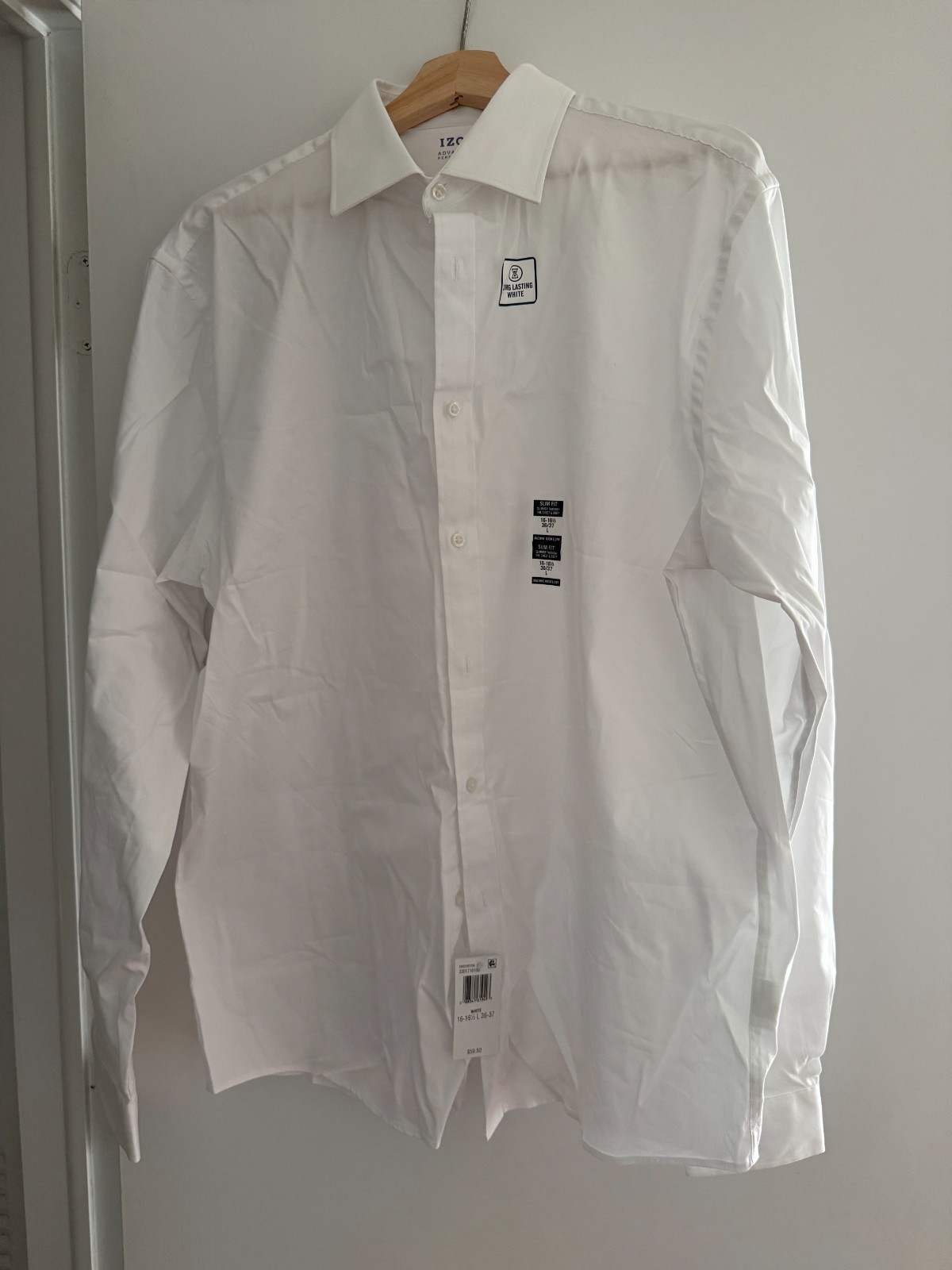 Izod Advantage Performance 16-16.5 Slim Fit 34/35 White NEW WITH TAGS