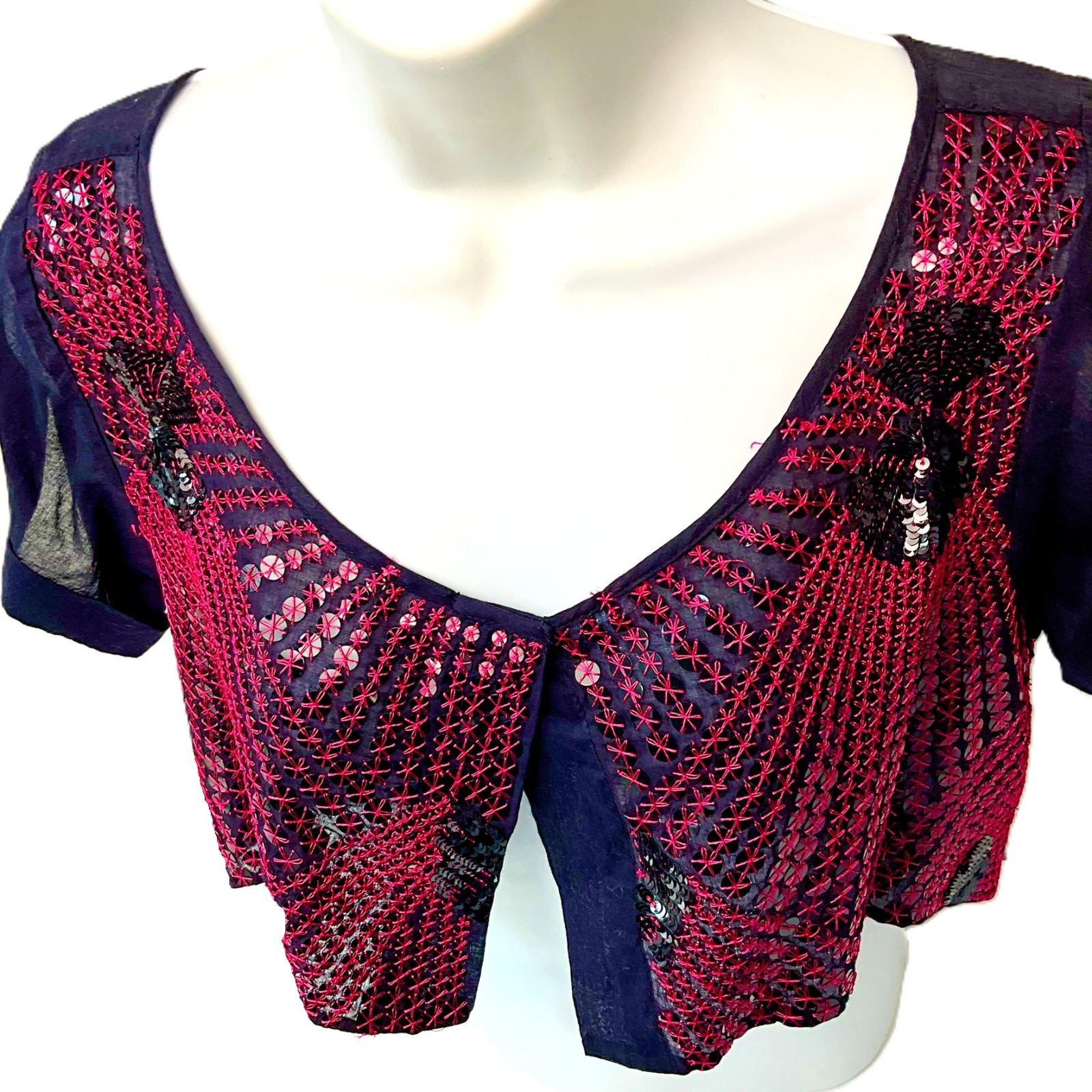 Patrizia Pepe Embellished Cropped Cotton Bolero Size IT42