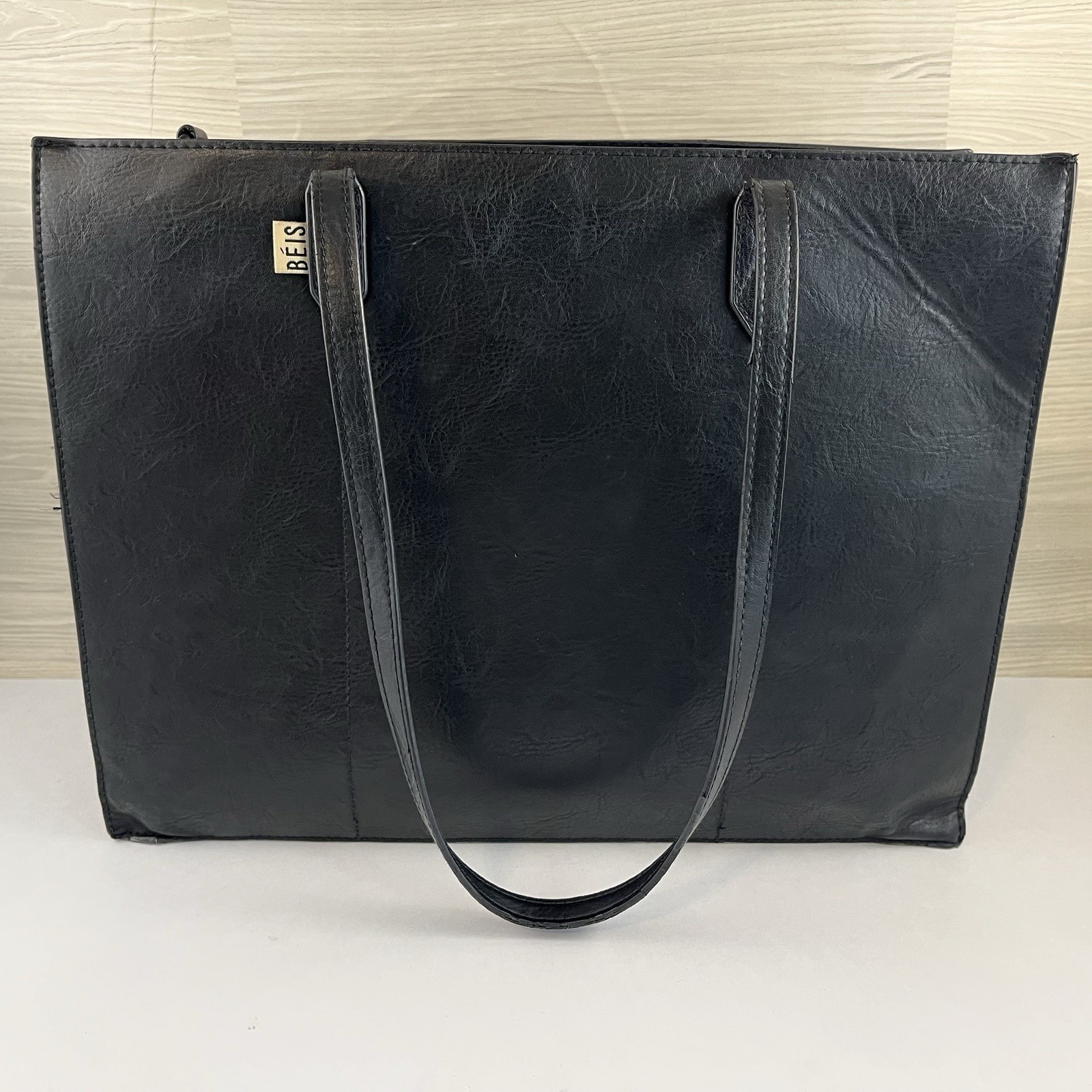Beis Work Tote Bag The Commuter Smooth Vegan Leather Laptop Sleeve Water Bottle