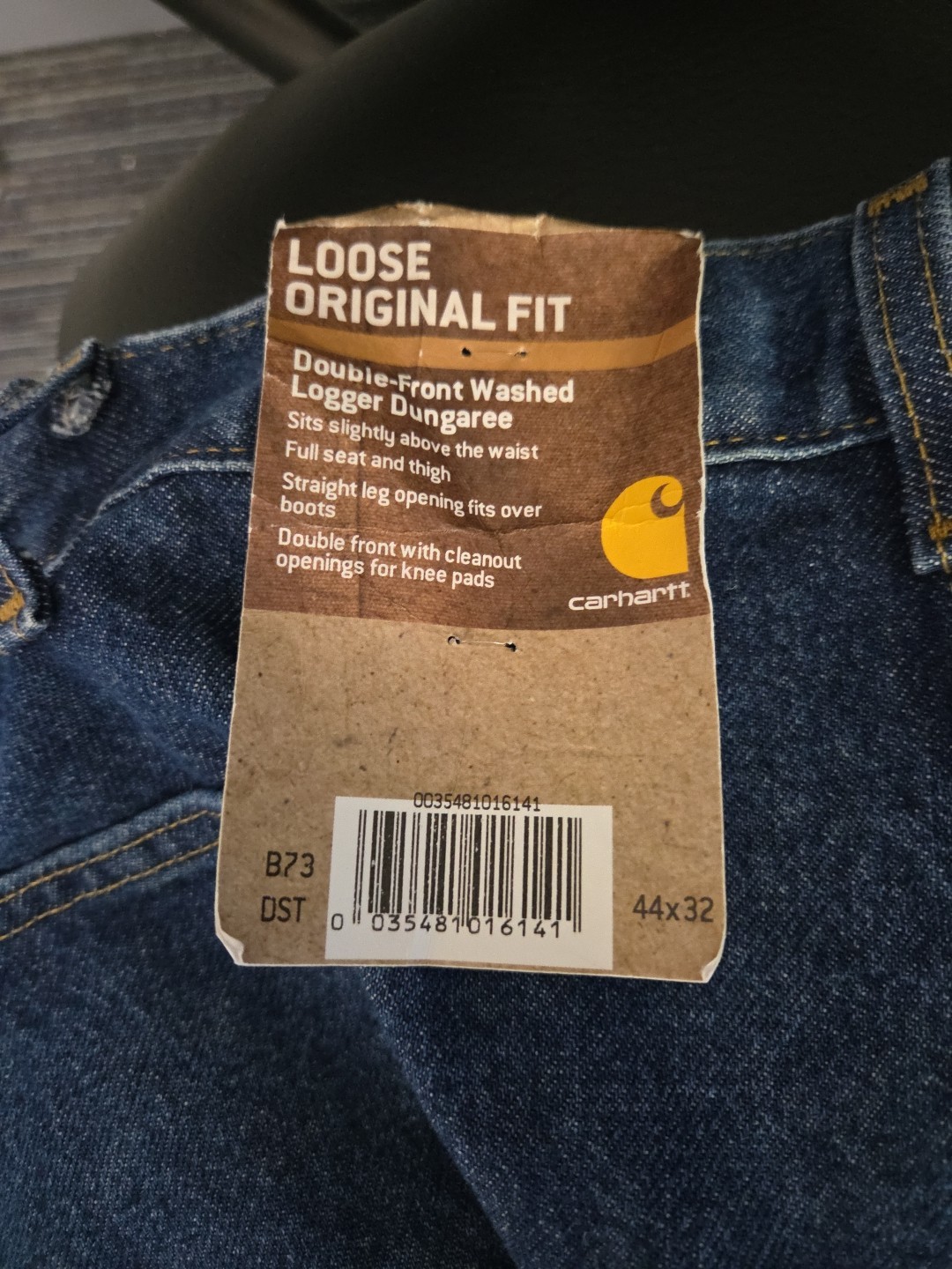 Carhartt B73 Double Front Washed Denim Loose Fit Logger Jean Size 44×32 NWT