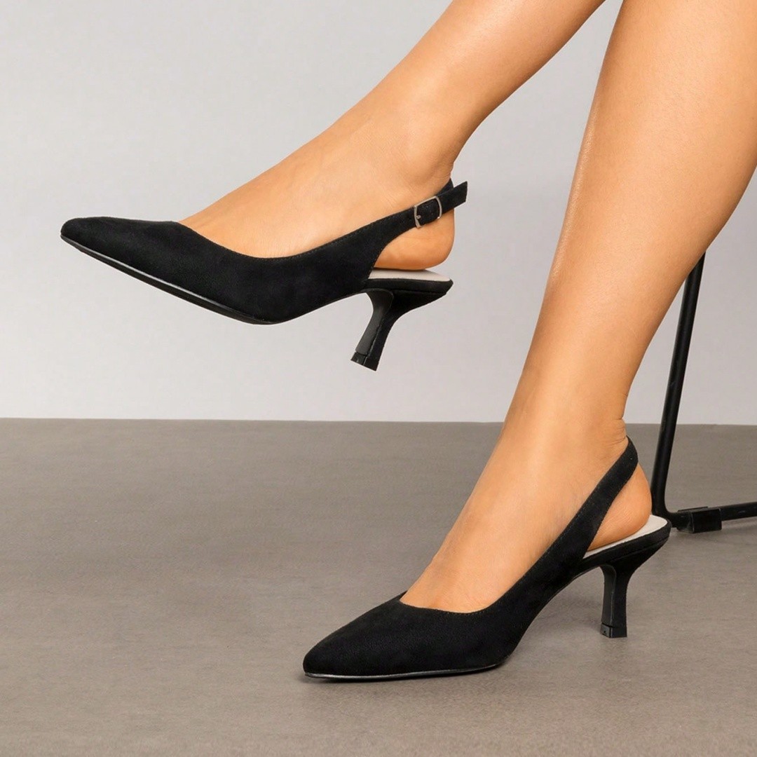 US Women Dress Pumps Low Kitten Heel Pointed Toe Slingback Wedding Party Pumps~