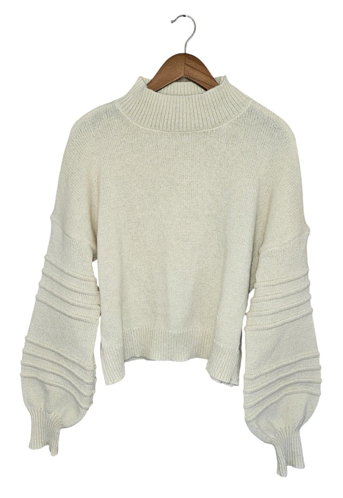 Boxy Chunky Knit Sweater Oversized Cropped Ribbed Balloon Sleeves Womens M