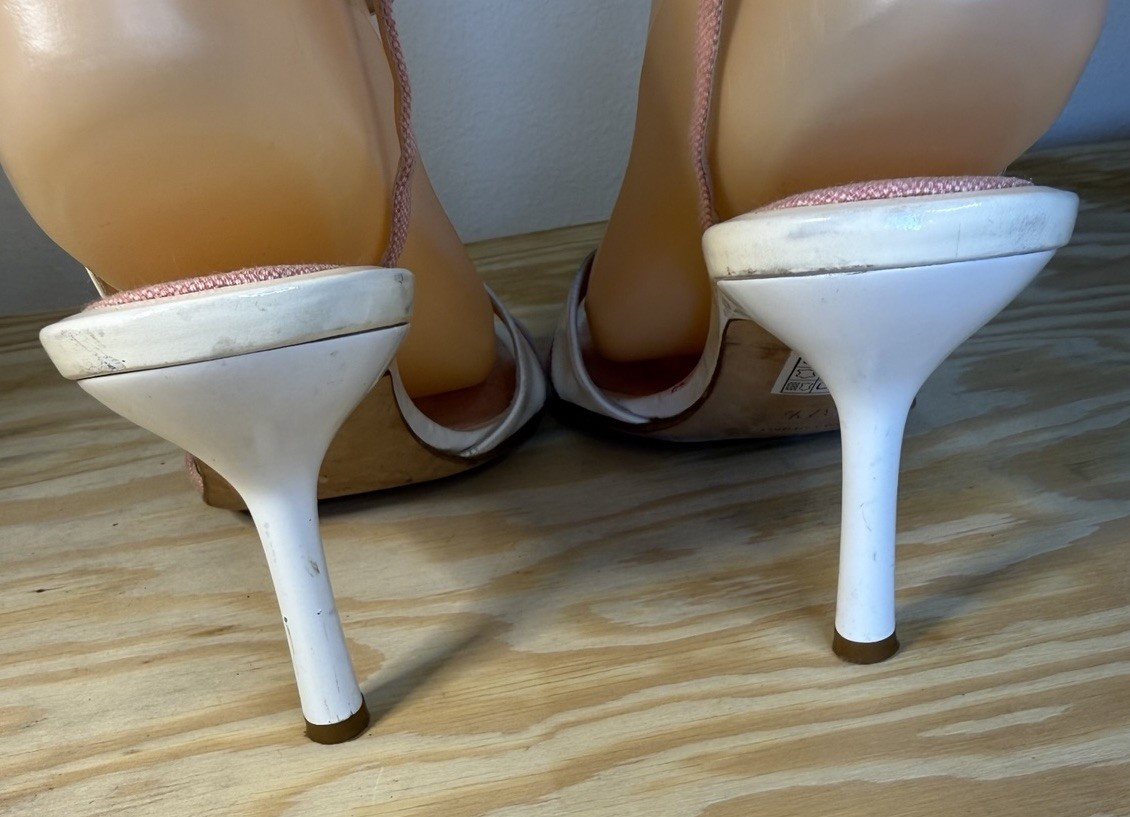 Rare Authentic Vintage Chanel Pink Ivory CC Crystal Star T-Strap Heels 37.5