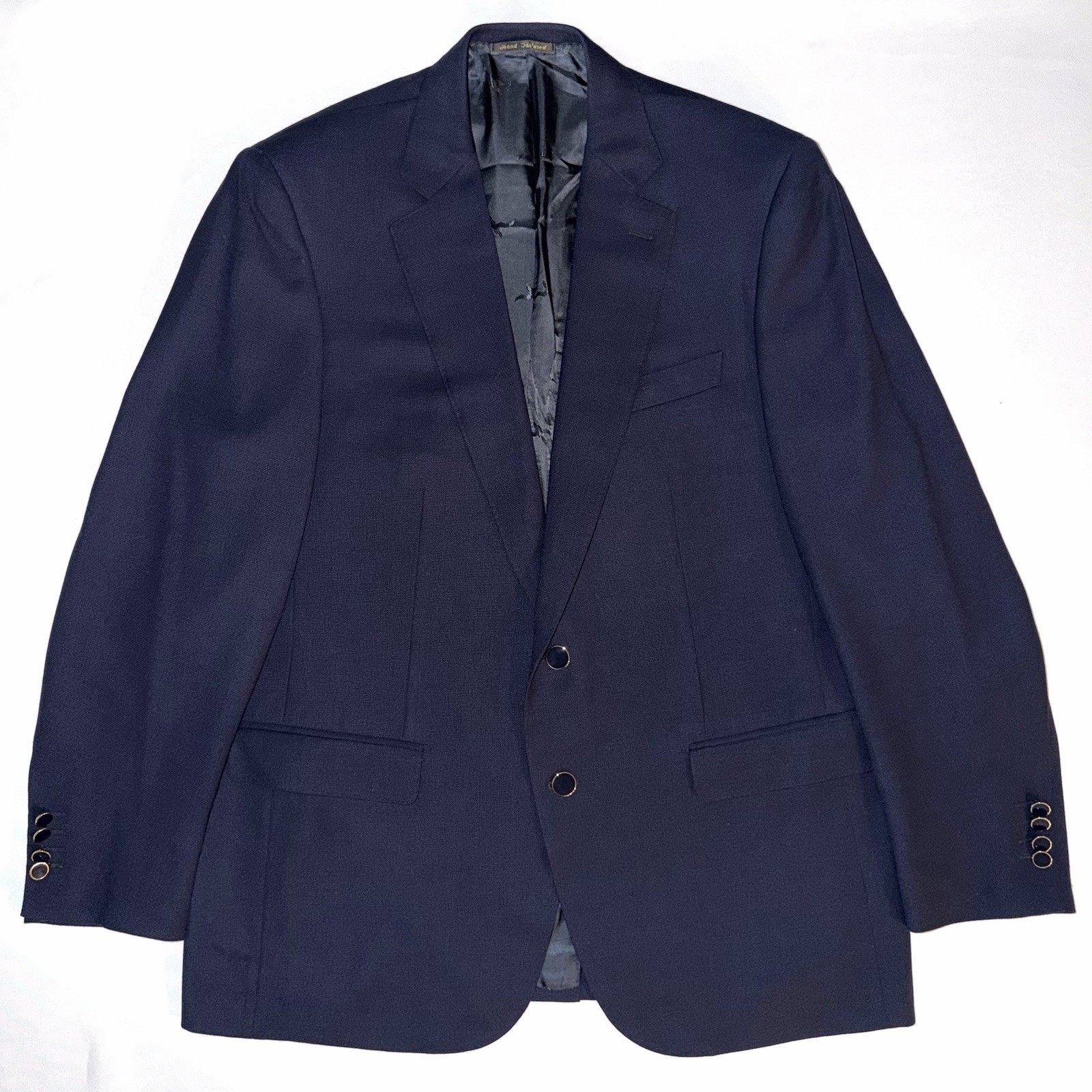 $3500 Solemare Hand-Tailored Navy Italian Hopsack Blazer Gold/Enamel Buttons 42