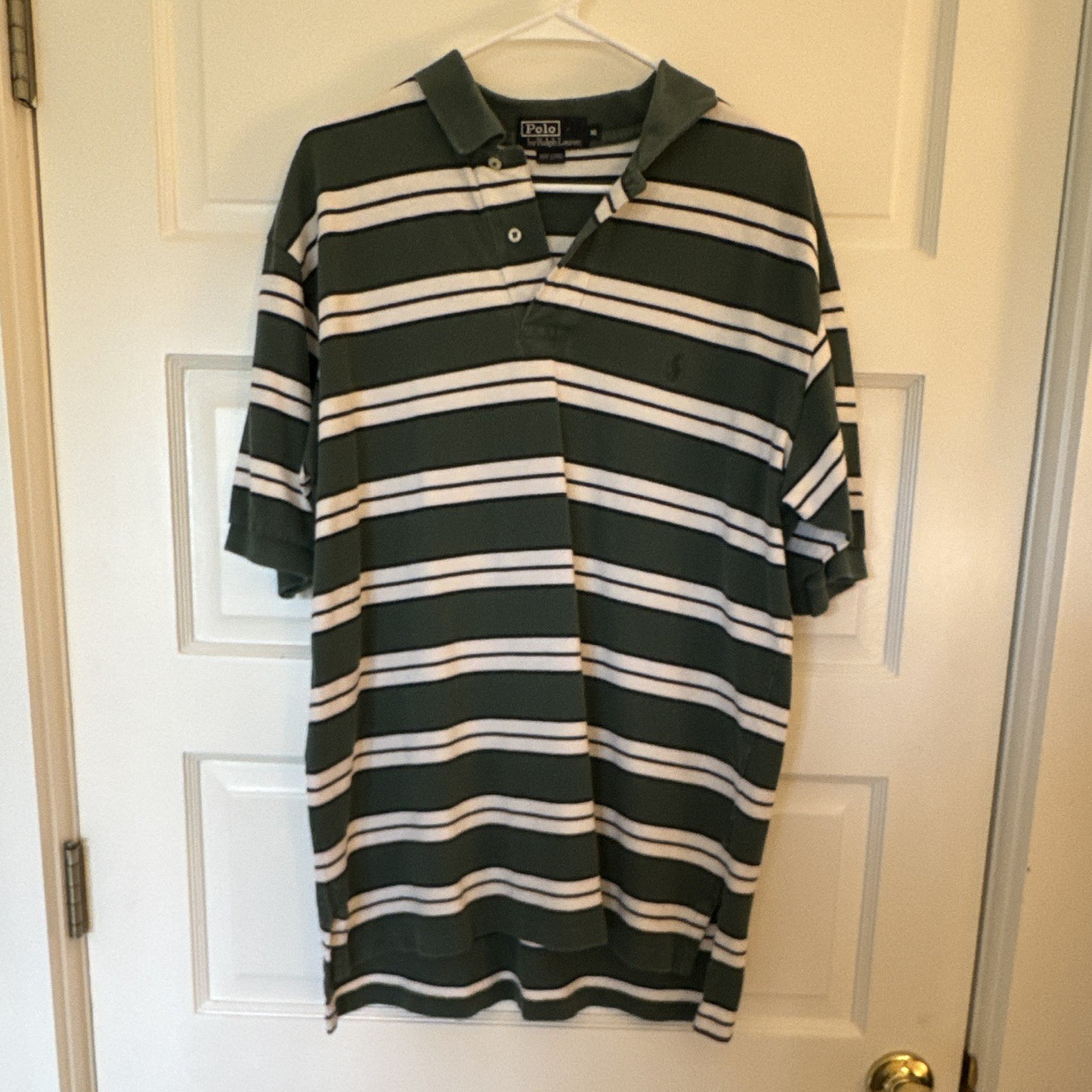 Polo Ralph Lauren Men’s XL Green/White Striped Cotton Short Sleeve Polo Shirt