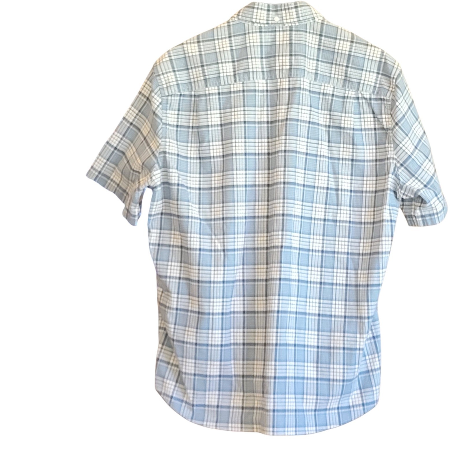 LL Bean Mens Slightly Fitted Short Sleeve Plaid Button Down Shirt Sz Large Blue