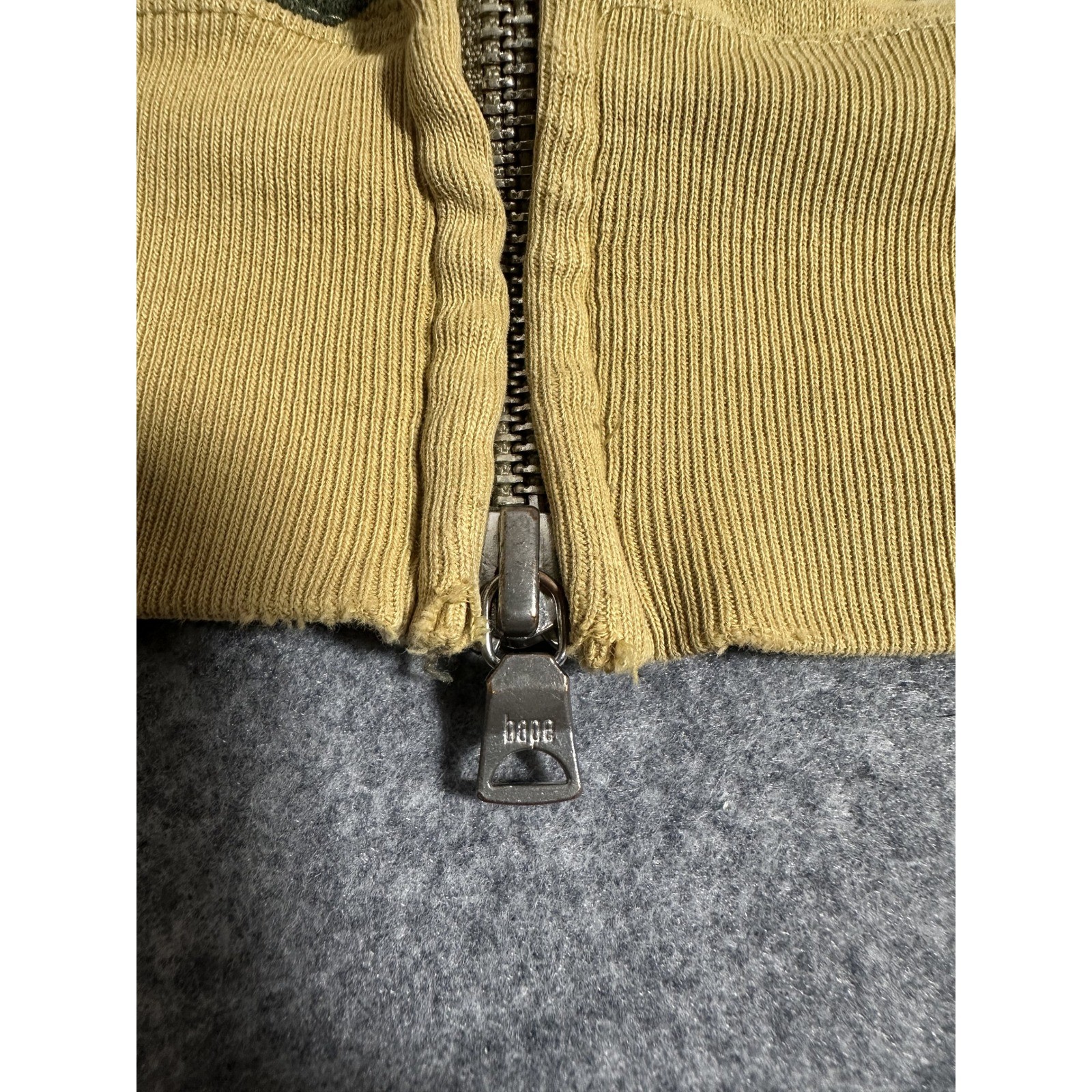 A Bathing Ape Shark Full-Zip Hoodie Medium Yellow Camo Cotton Frayed Hem