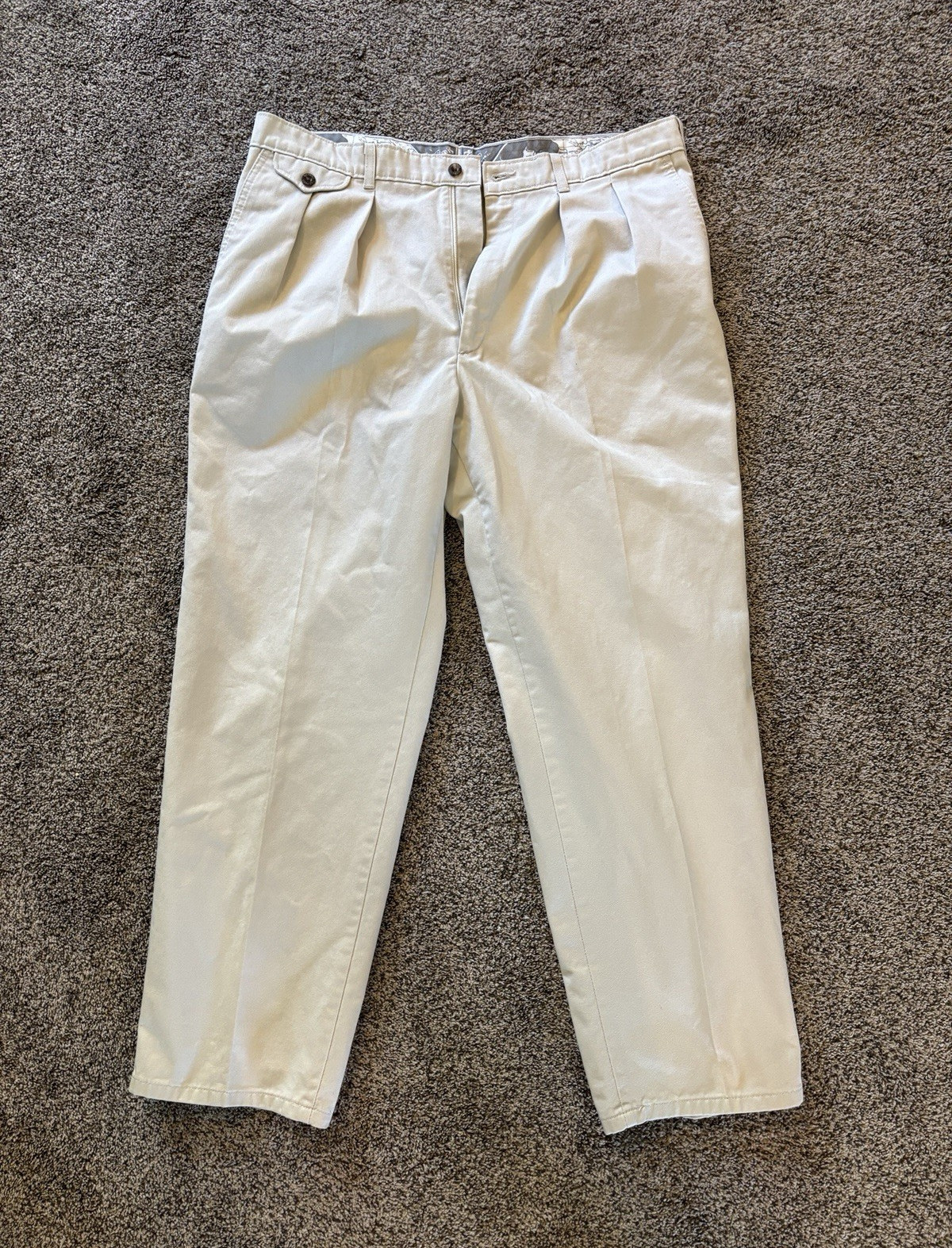 Savane Process 200 Men’s Beige Pleated Khaki Pants W38 Classic Tapered Resist