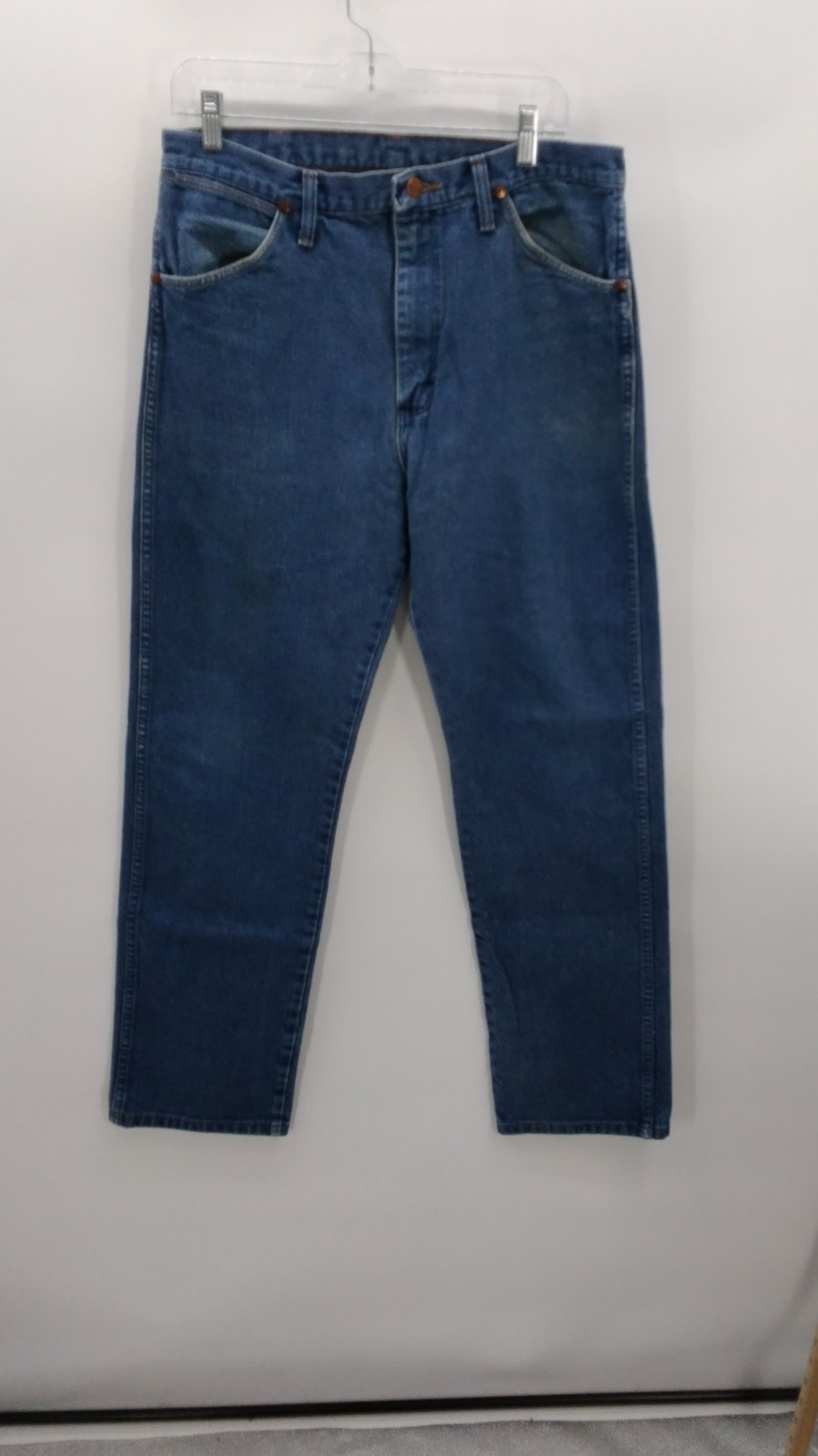 Wrangler Cowboy Cut Straight Blue Denim Jeans Medium Wash Button Zip 5-Pocket M…