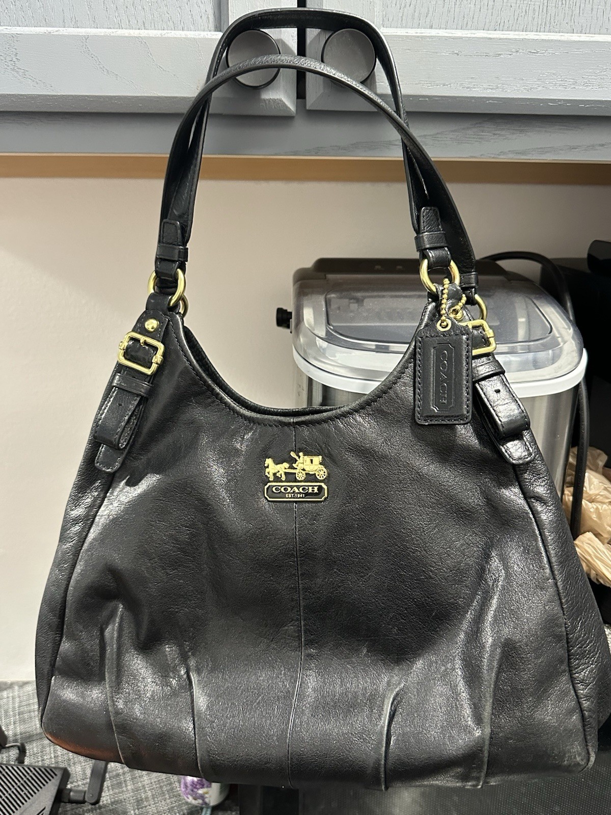 Coach 16503 Madison Black Pebbled Leather Maggie Hobo Shoulder Bag Purse