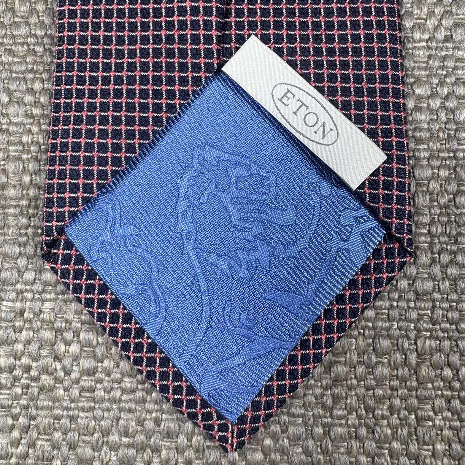 Eton Men’s Tie Black White Pink Necktie 100% Silk 59″ x 3 1/8″ Made in Italy