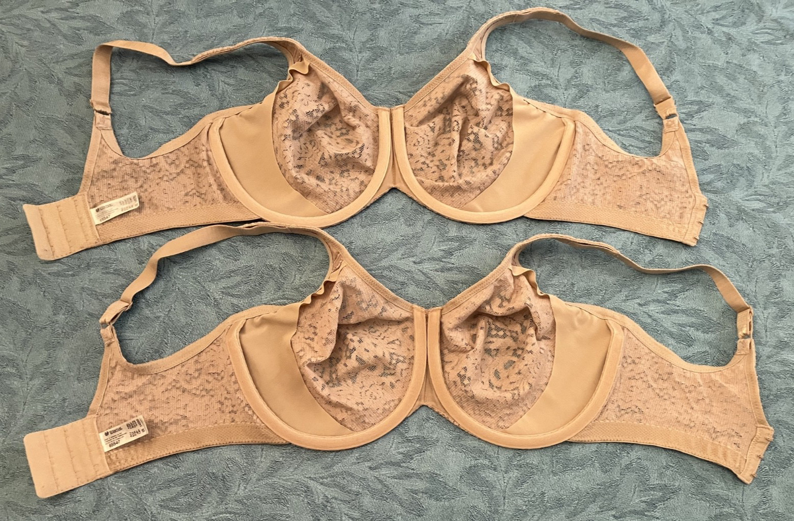 Wacoal TWO Beige Full Coverage Underwired Lacey Nylon/Spandex 65547 Bras 34 DDD