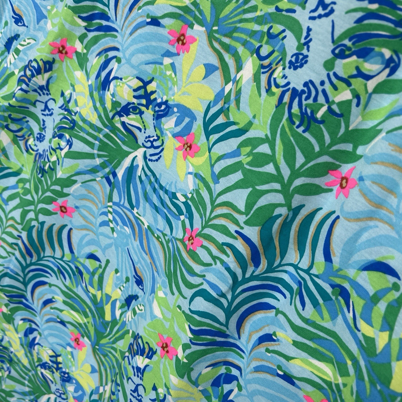 Lilly Pulitzer Dress Extra Large Blue Green Etta Short Sleeve Via Parigi Lions