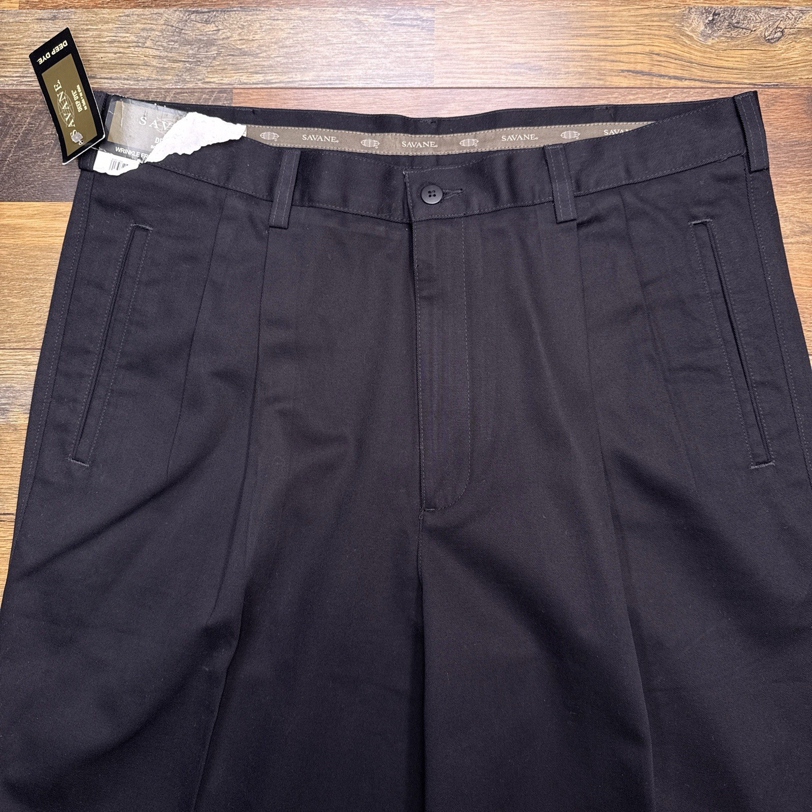 Savane Wrinkle Free Pants Mens 38×34 Black Permanent Crease Deep Dye New