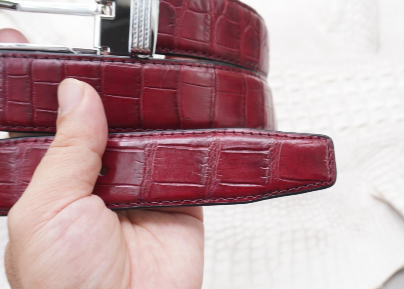 W 1.3 inch- Burgundy Genuine CROCODILE Belly LEATHER Skin Men’s Belt #Y22