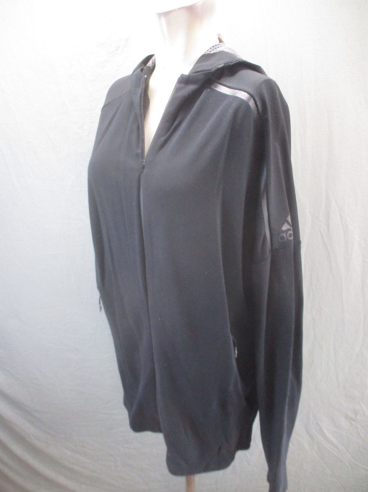 Adidas Size L Men Black Athletic Breathable Full Zip Training Running Hoodie 558