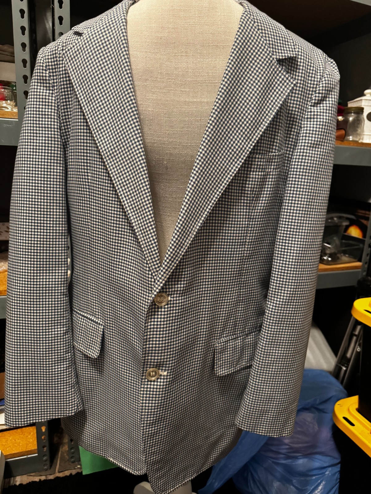 Vintage HASPEL 60s 70s Navy Blue & White Checker Seersucker SUIT Coat Jacket