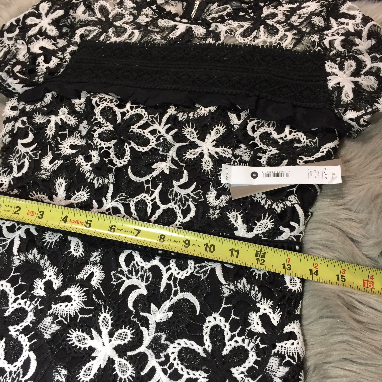 NWT Aqua Black White All Crochet Lace Dress Midi Size Small $118 Super Cute!