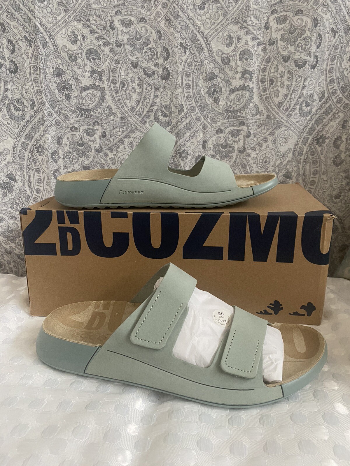 ECCO 2nd Cozmo Two Band Slide Sandal Ice Flower Size 40/9-9.5