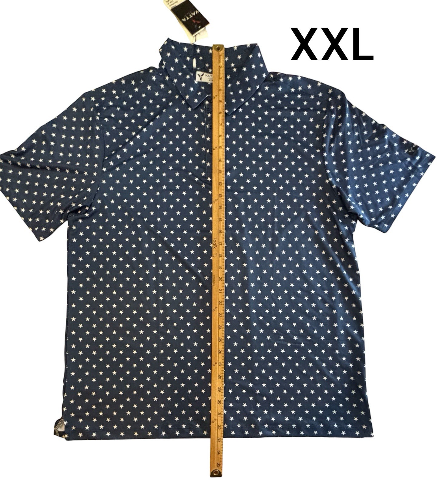 Golf Polo Shirt Stars Print Patriotic Mens XL & XXL Navy Blue July 4th NWT Gift