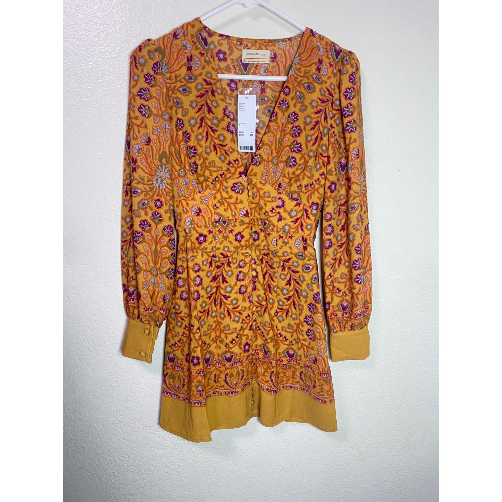 Urban Outfitters Orange Floral Paisley Retro Mod Indie Mini Dress NWT Small