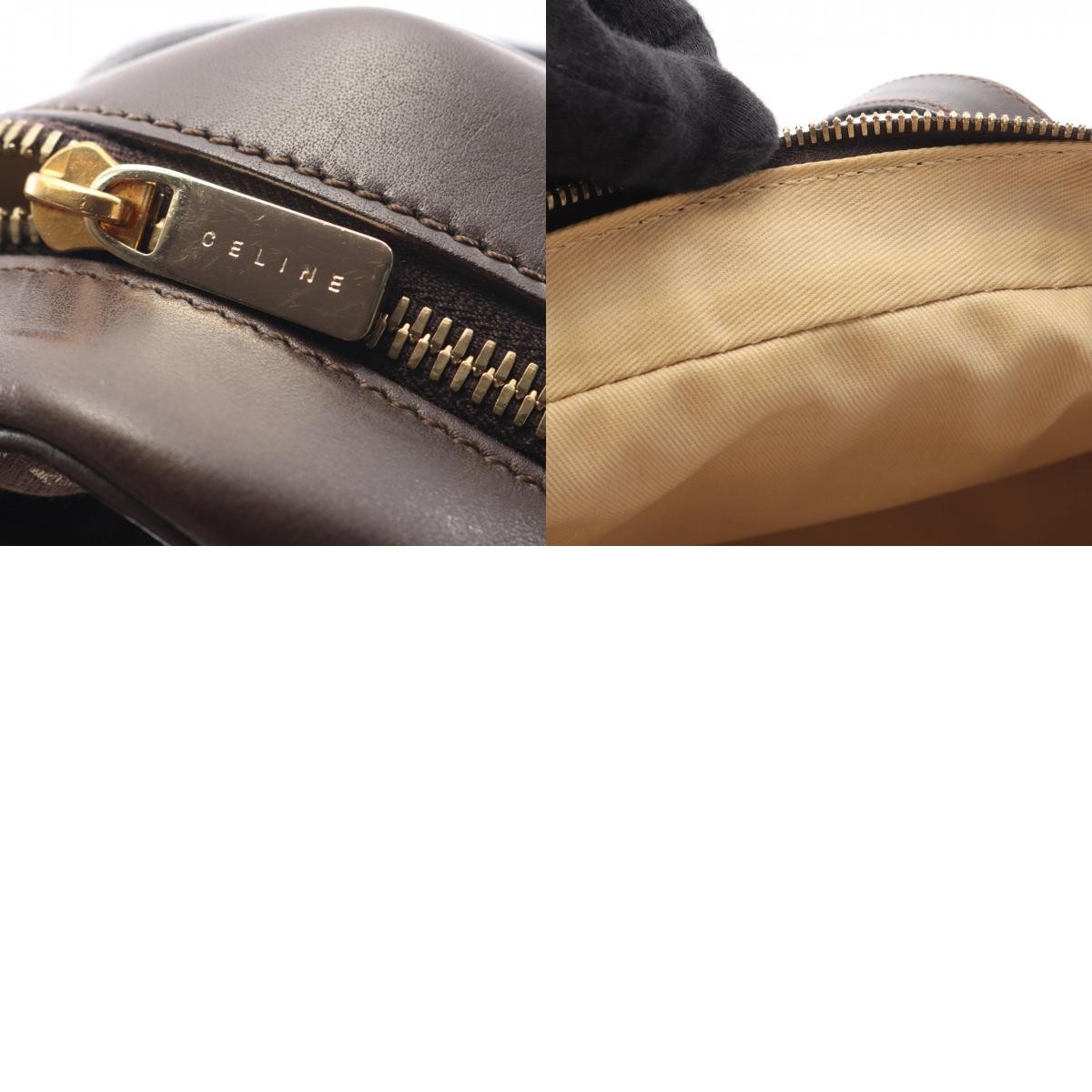 CELINE C Macadam Shoulder Tote Bag canvas leather Brown Beige Used Women