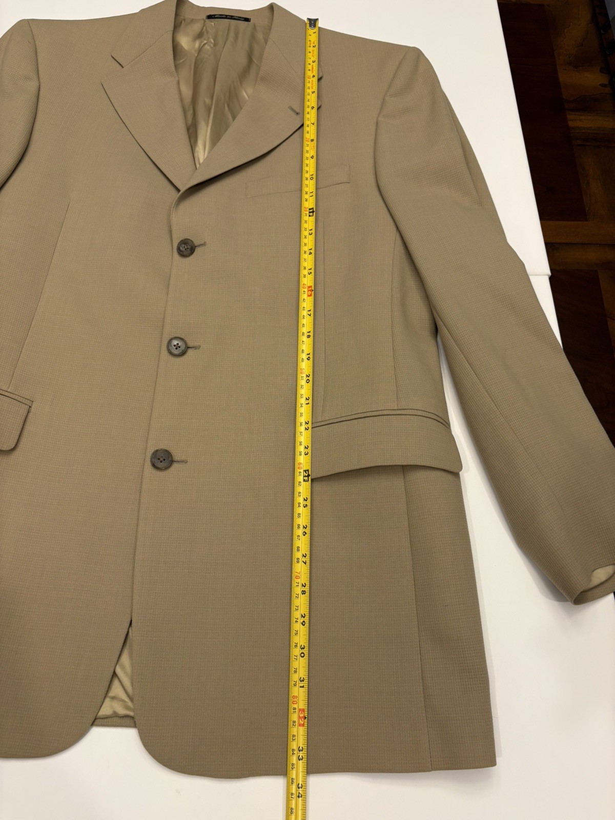 Vintage Murano Italy 100% Worsted Wool Blazer 42L Tan 3-Button Suit Jacket
