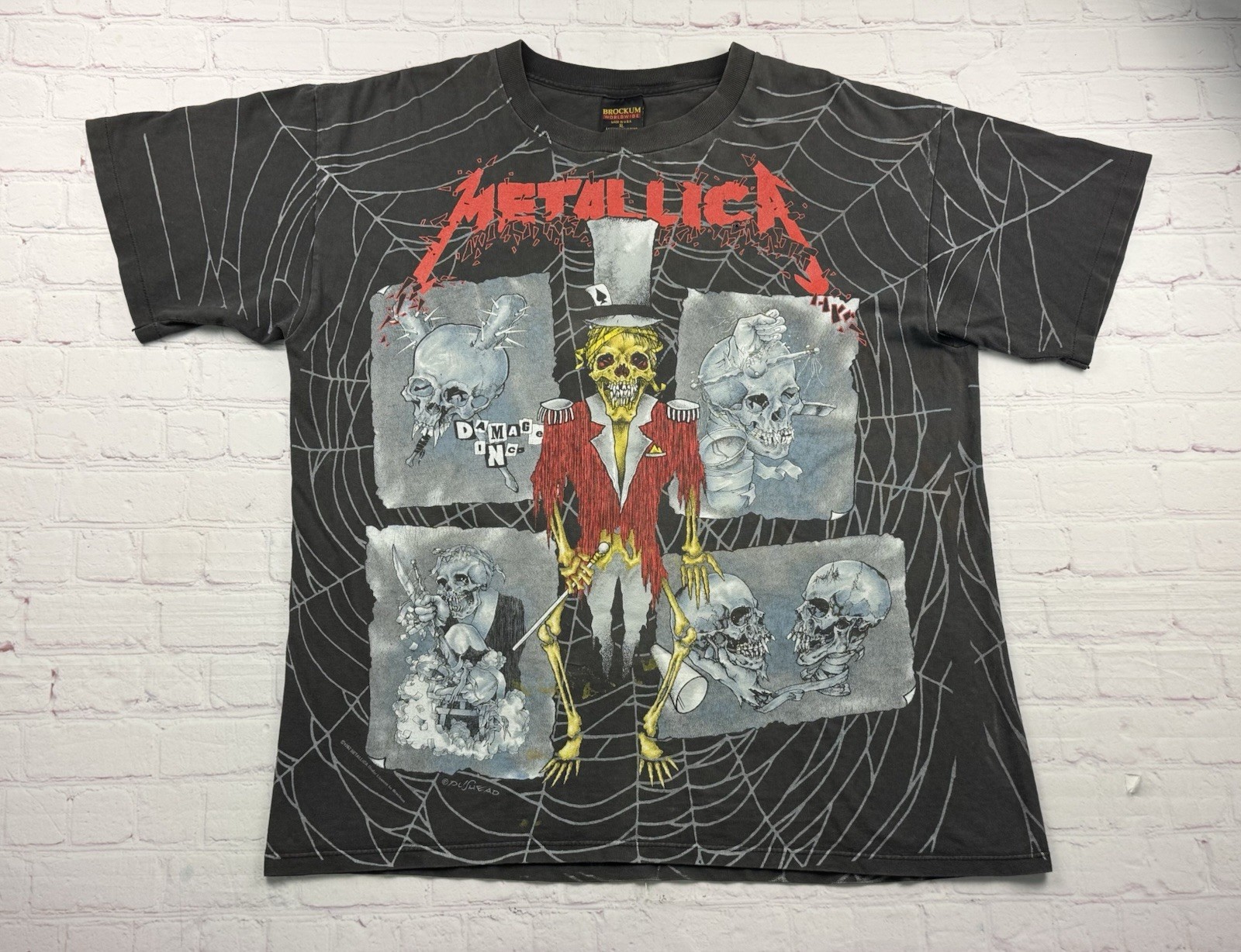Metallica Vintage 1992 Pushead Ringmaster All Over Print Faded Gray T-Shirt XL