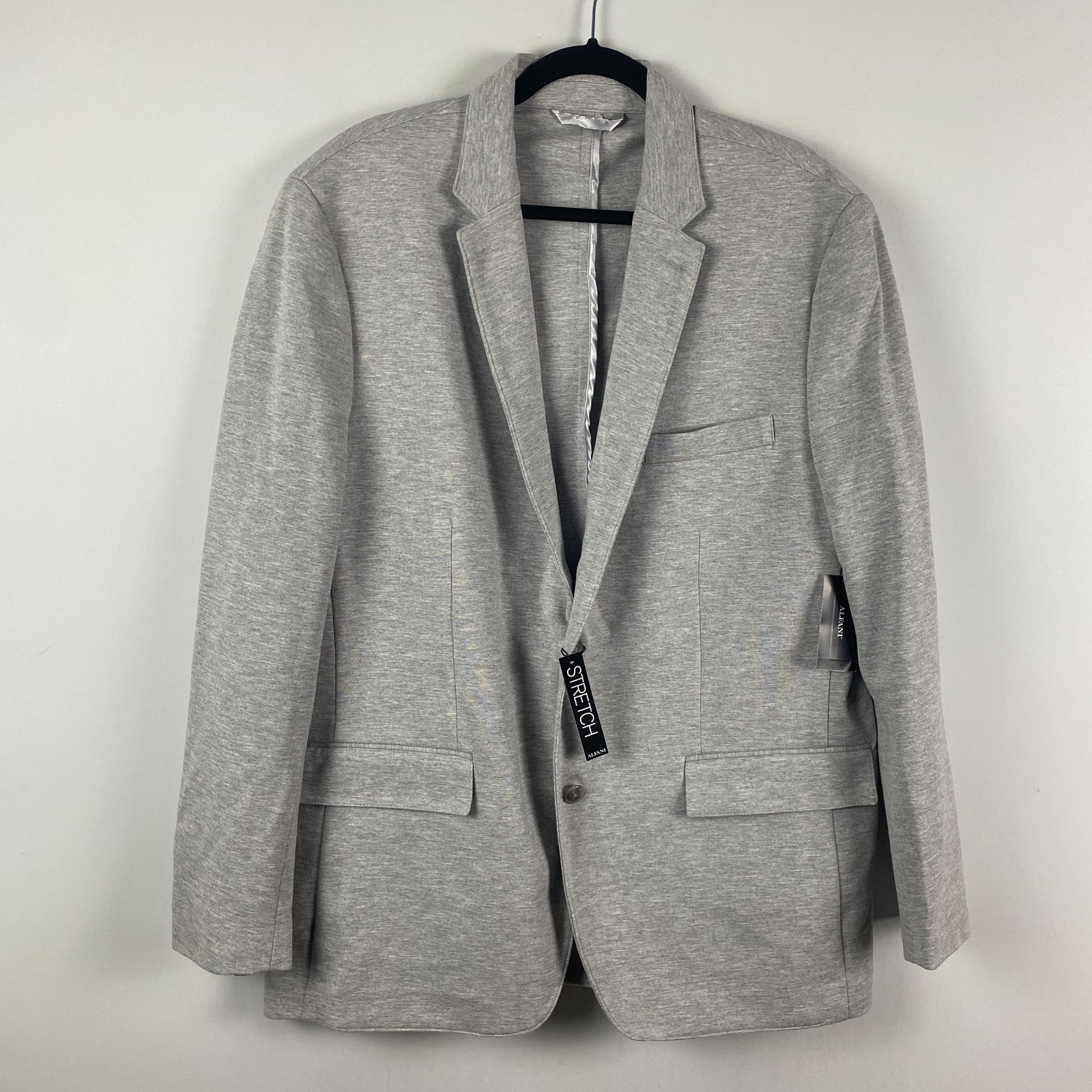 Alfani Heathered Knit Two Button Blazer Jacket Size XL Gray Stretch