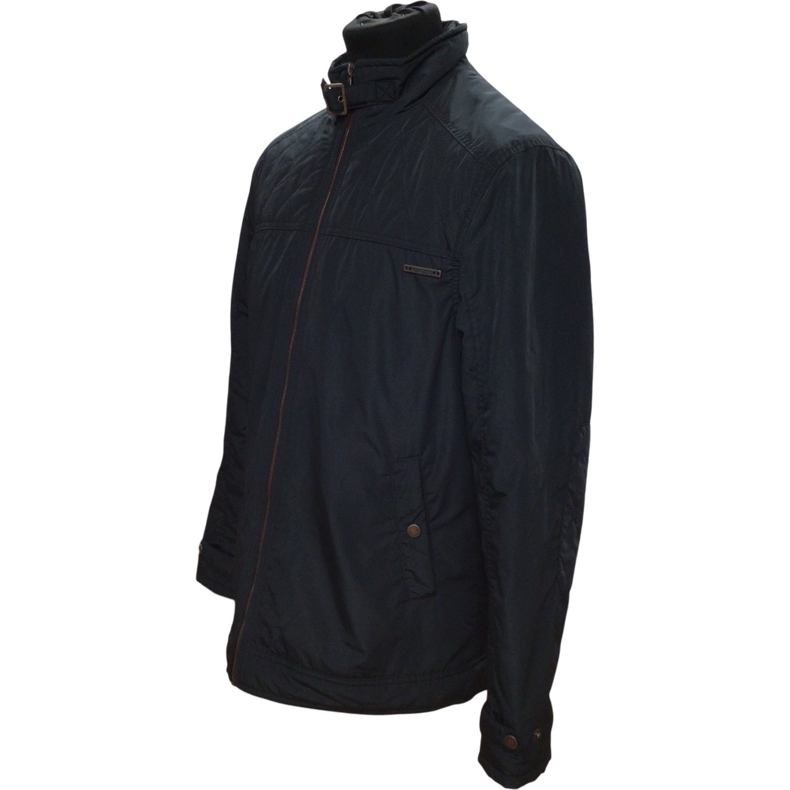 John Rocha Blue Quilted Jacket Size M with Buckle Collar and Zip Closure