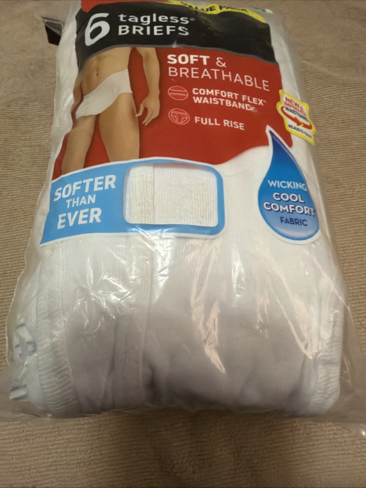 New Hanes Briefs 6-Pack Men’s White Tagless Underwear XL ComfortSoft Waistband