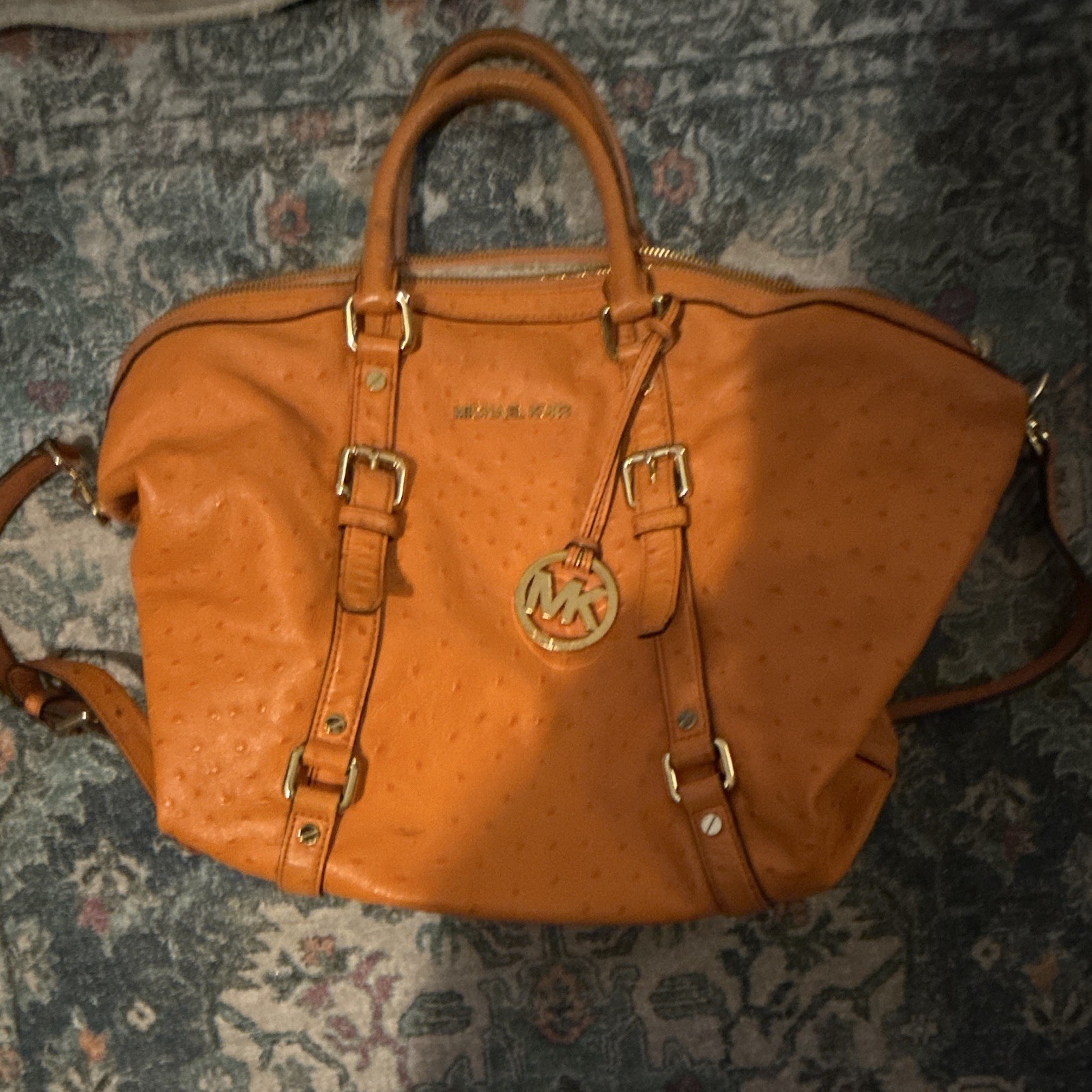 Michael Kors Brown Satchel Top Handle Bag Zip Closure Strap Charm Gold Hardware