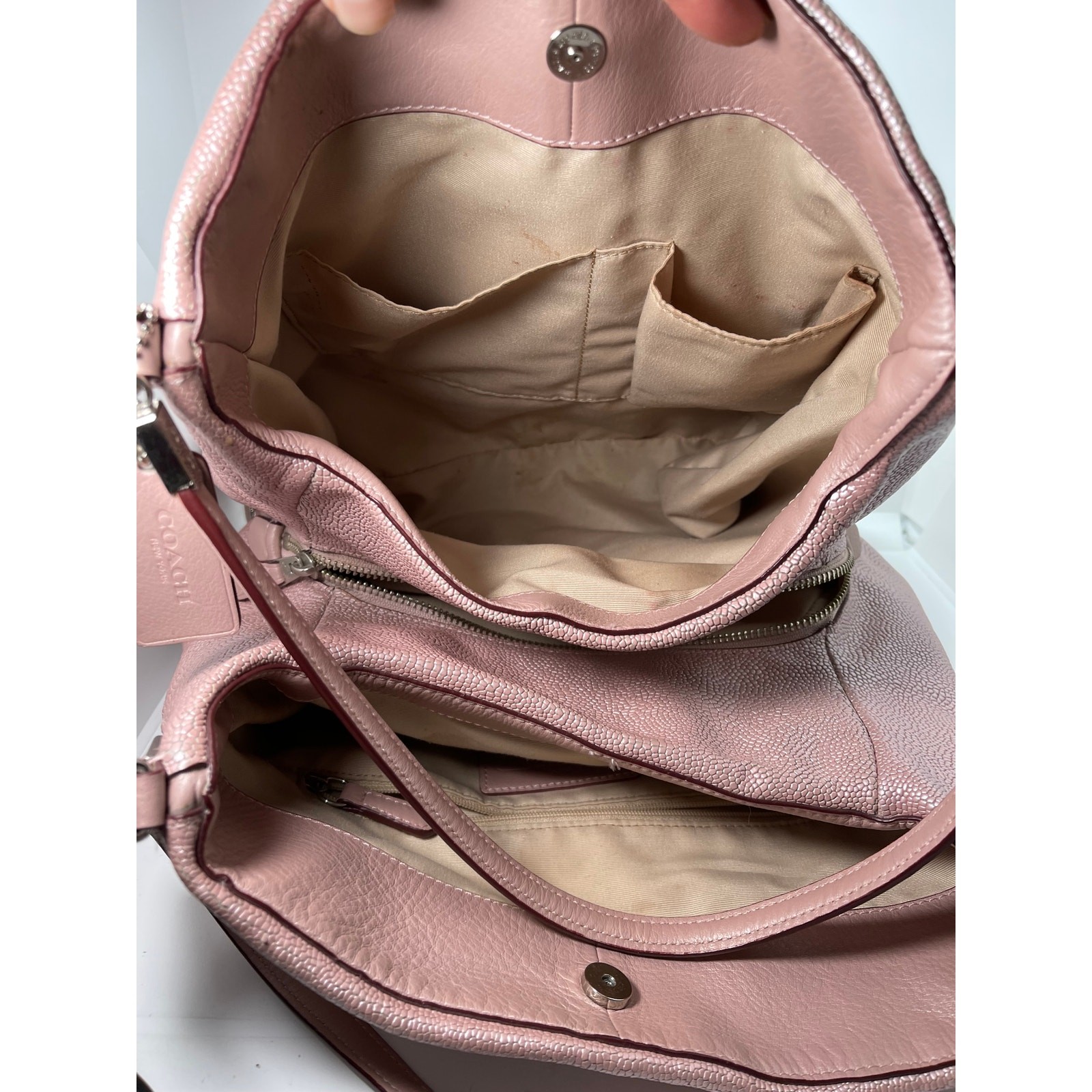 Coach Madison Phoebe Studded Metallic Rose Pink Pebbled Leather Shoulder Bag