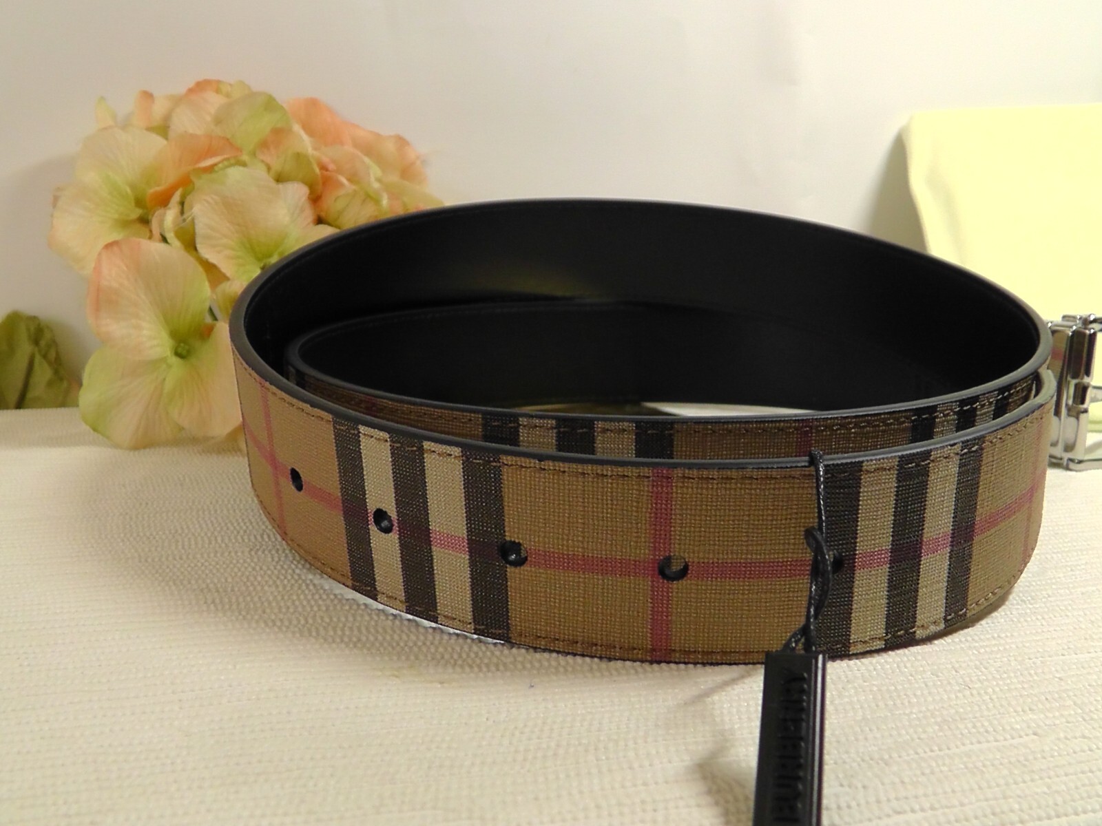 BURBERRY Archive Beige / Black Vintage Check E-Canvas Reversible Belt Size 105cm