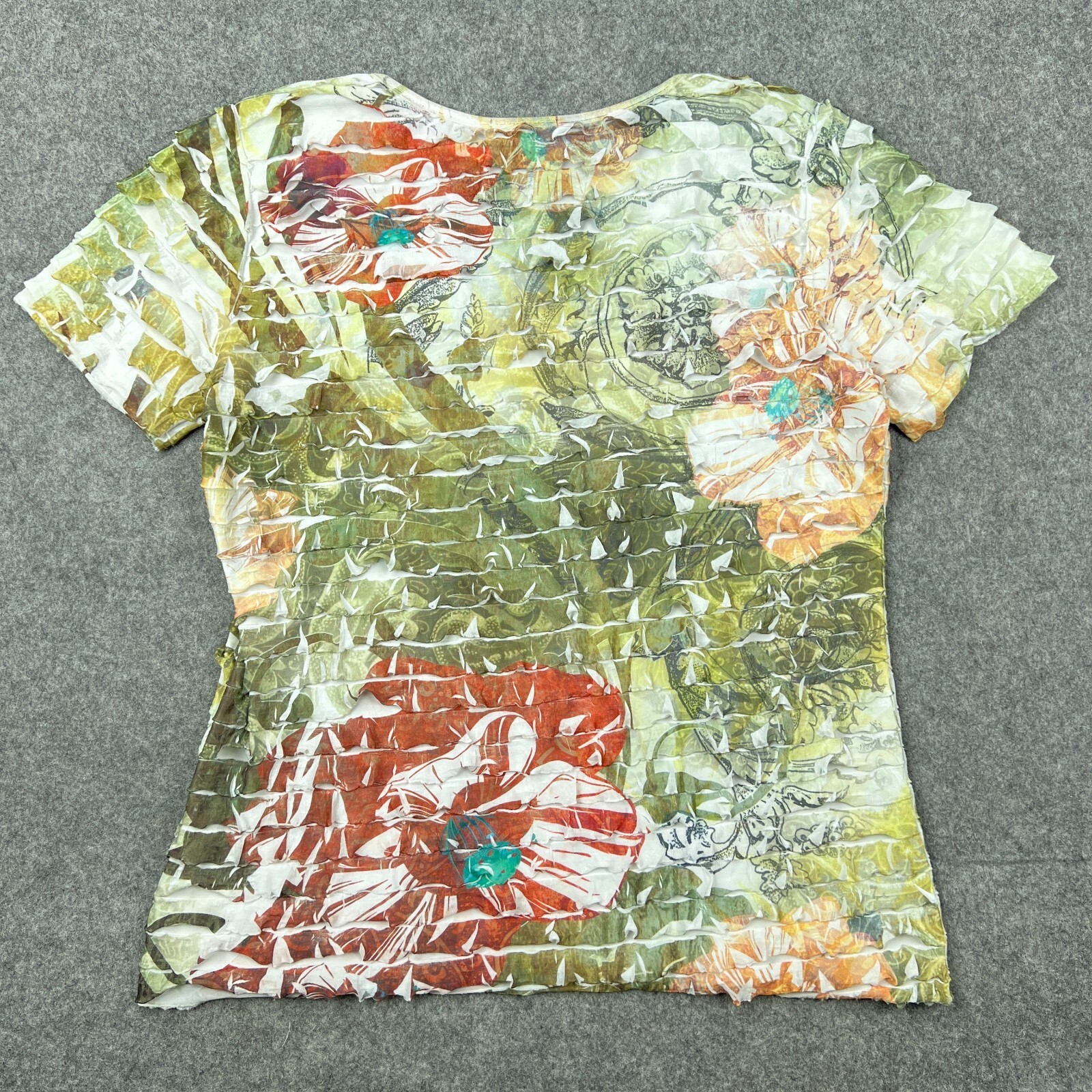 Brina & Em Shirt Womens Extra Large Floral Ruffle Short Sleeve V Neck Tee USA