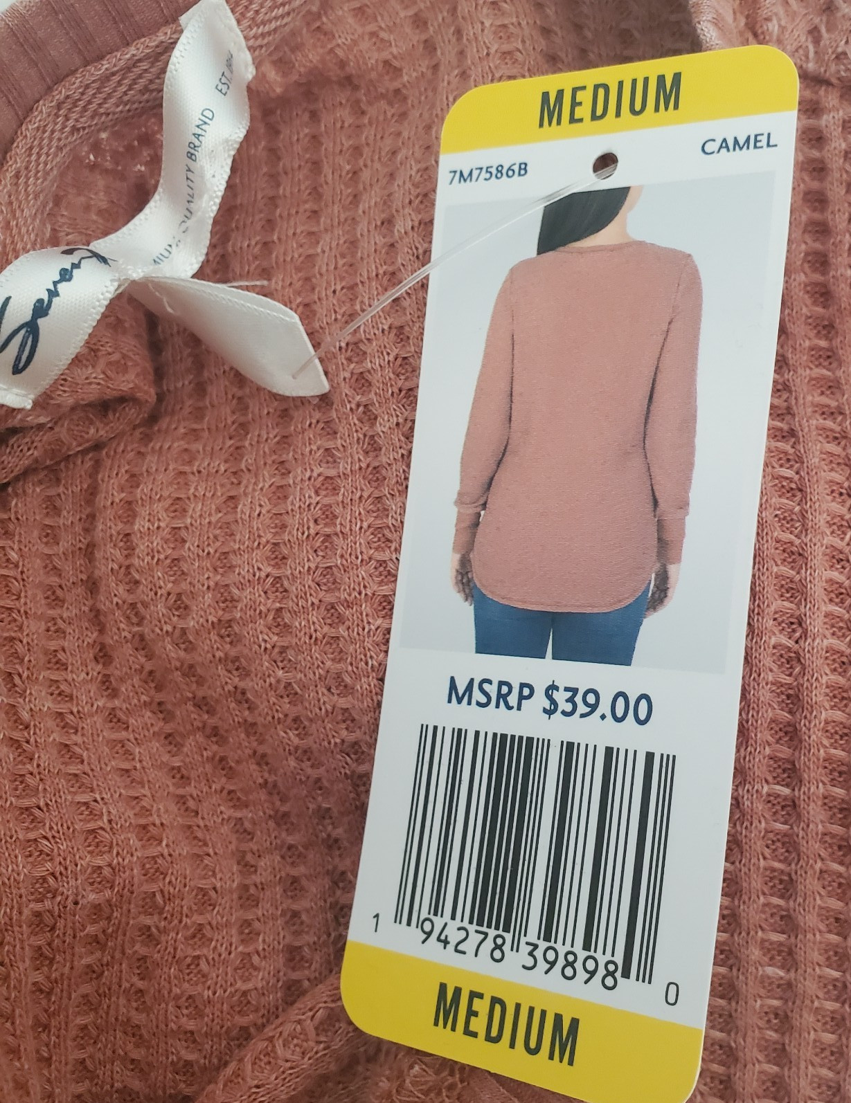 Seven7 Women’s Long Sleeve Snap Waffle Henley Sz M Camel NWT