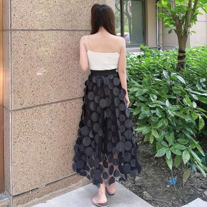 Mesh Long Skirts Fashion Elastic High Waist Tulle Skirt Casual A-Line Skirt