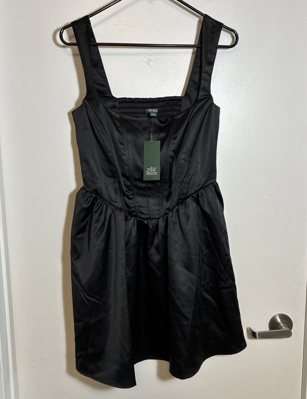 Wild Fable Mini Dress Womens Medium Black Satin Sleeveless Party Cocktail NWT